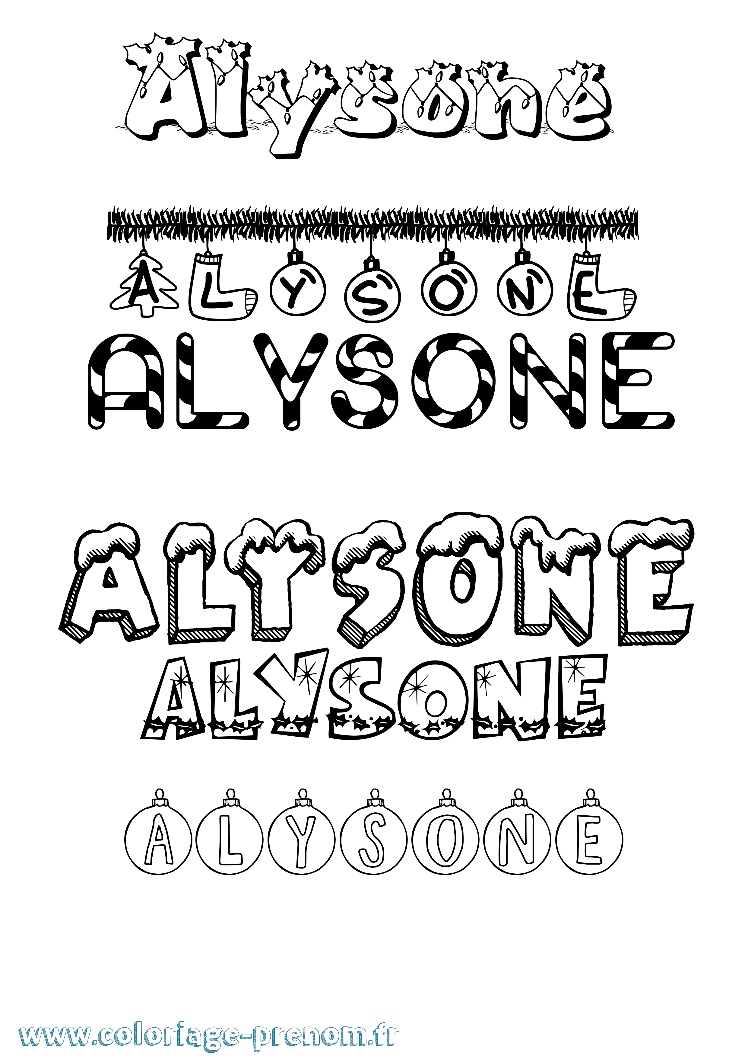 Coloriage prénom Alysone Noël