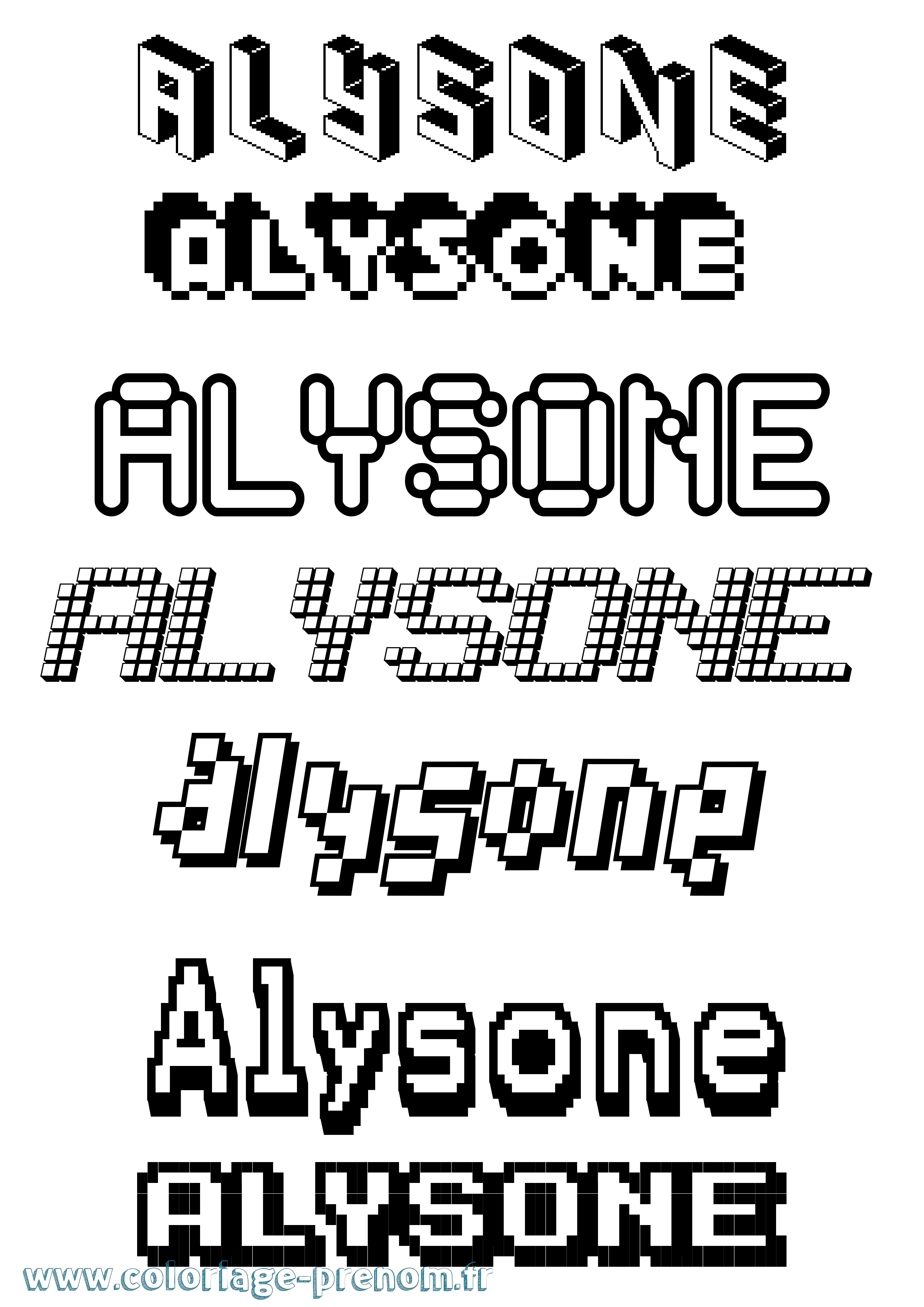 Coloriage prénom Alysone Pixel