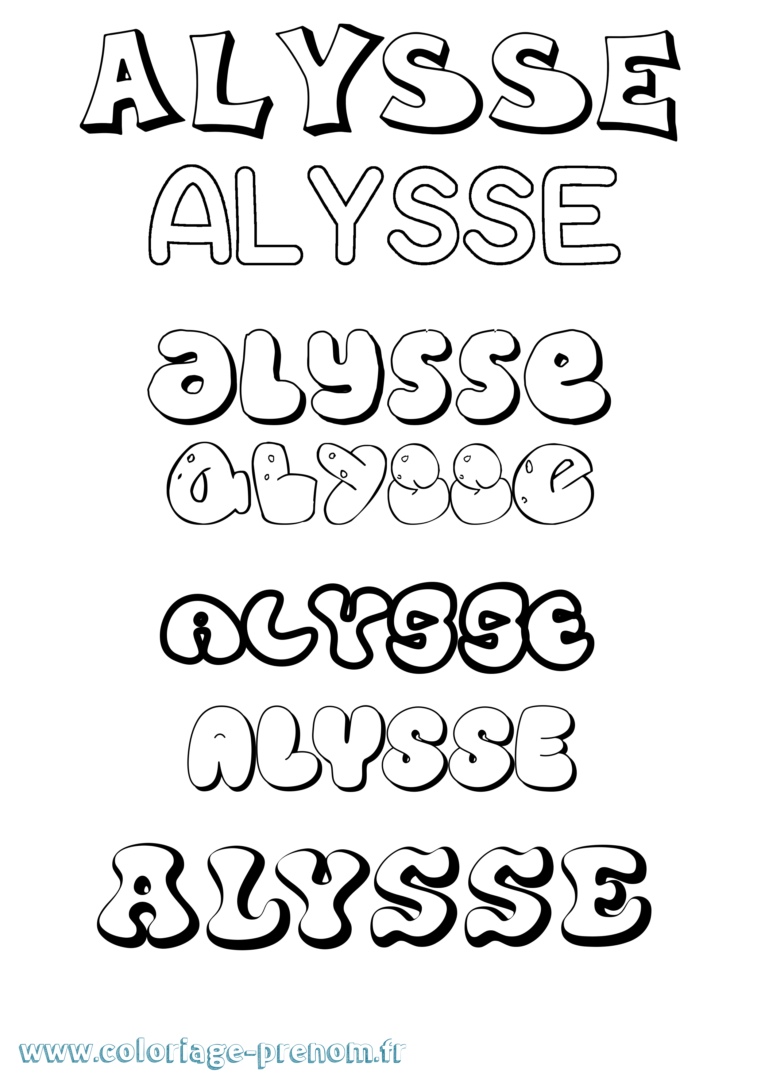 Coloriage prénom Alysse Bubble