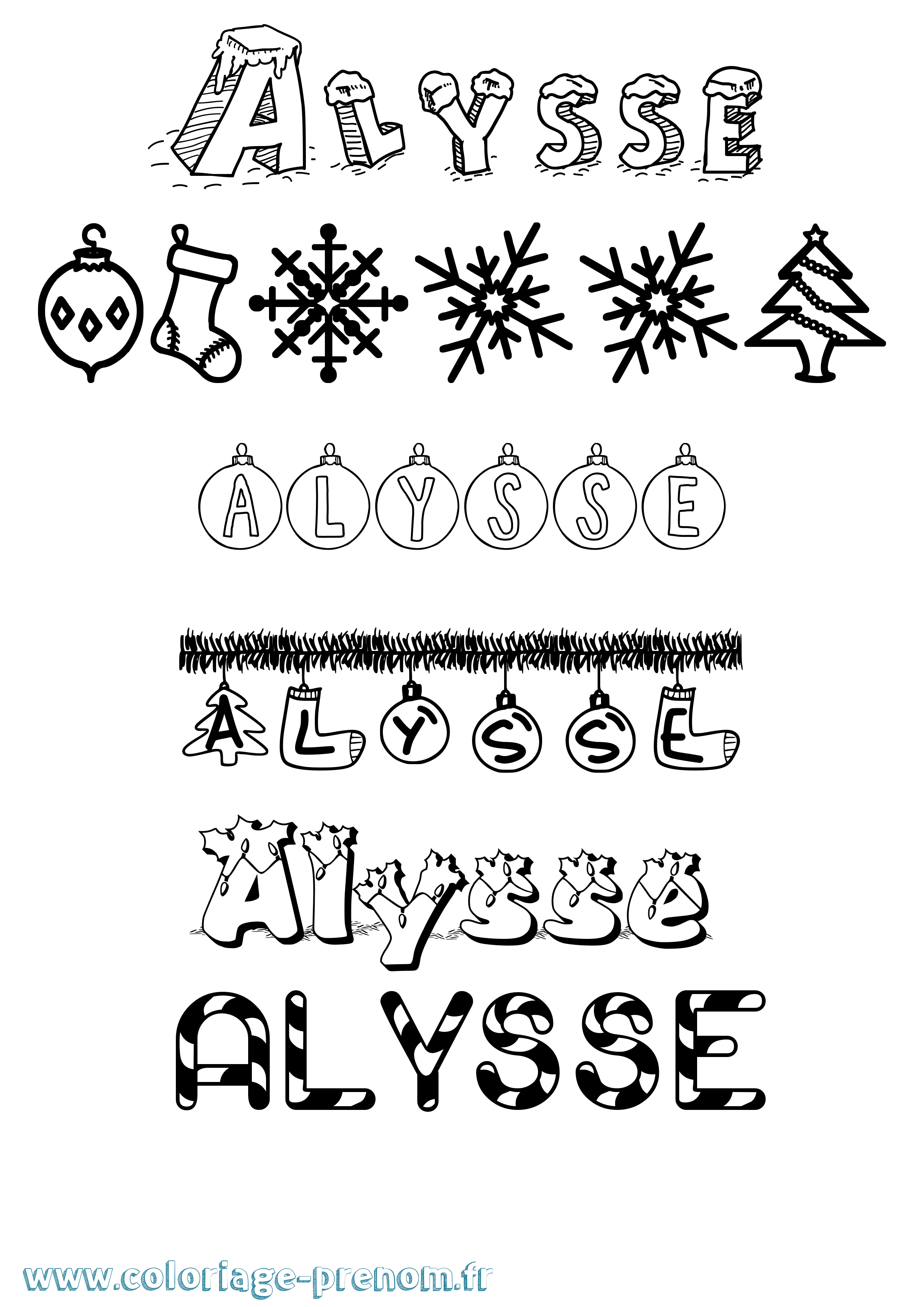 Coloriage prénom Alysse Noël