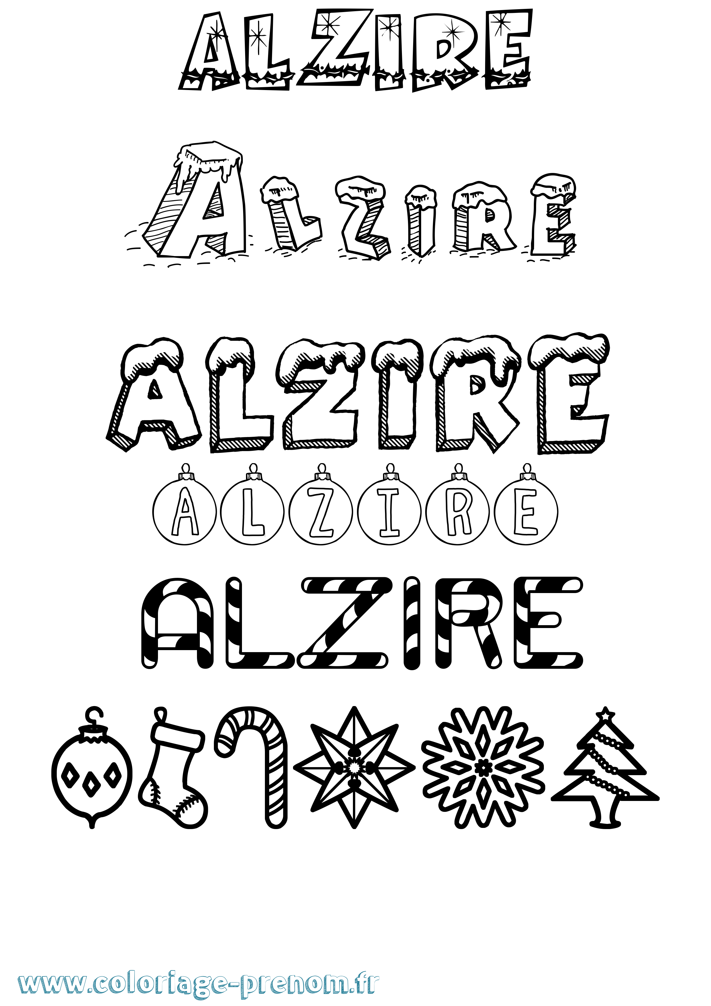 Coloriage prénom Alzire Noël