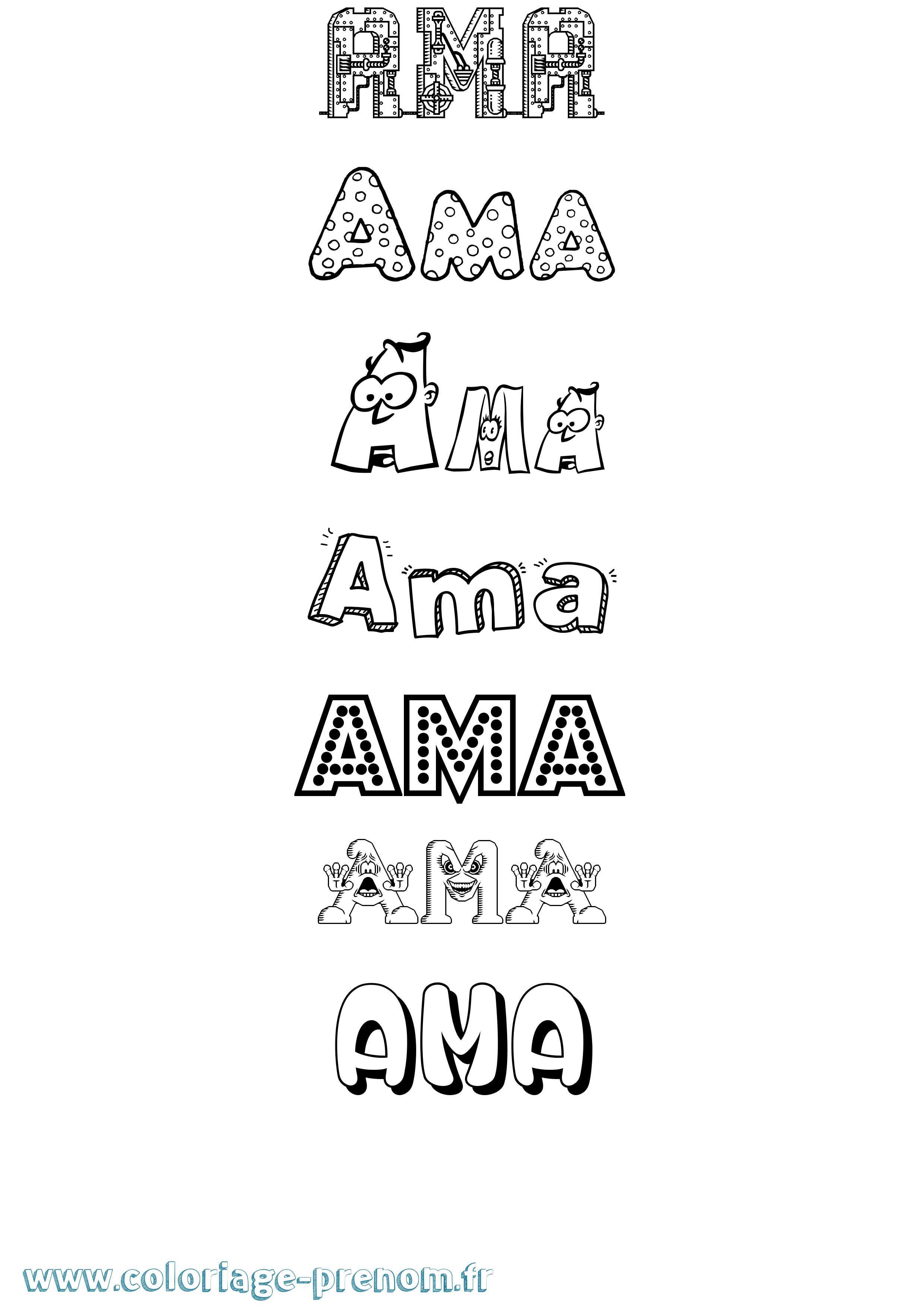 Coloriage prénom Ama Fun