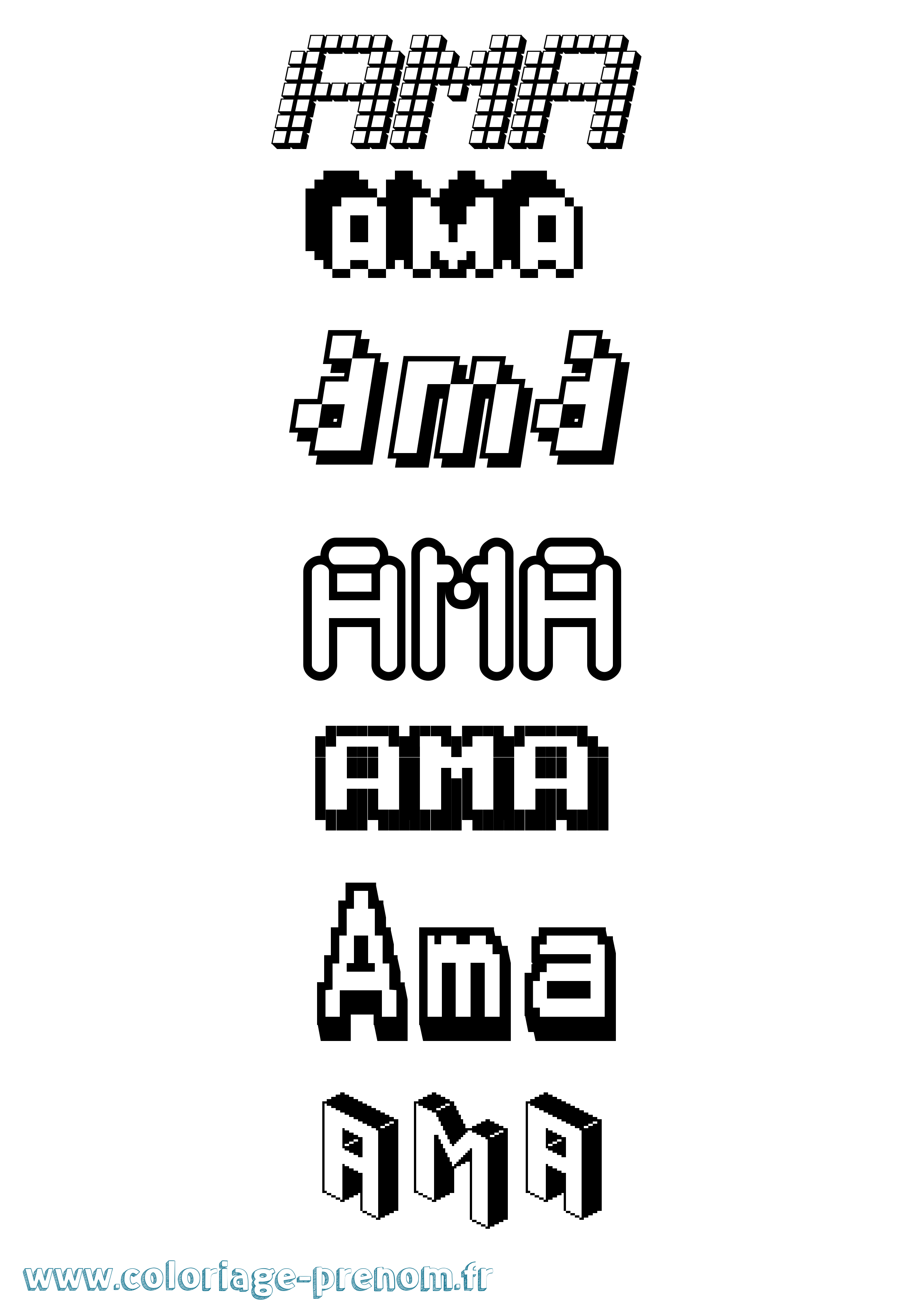Coloriage prénom Ama Pixel