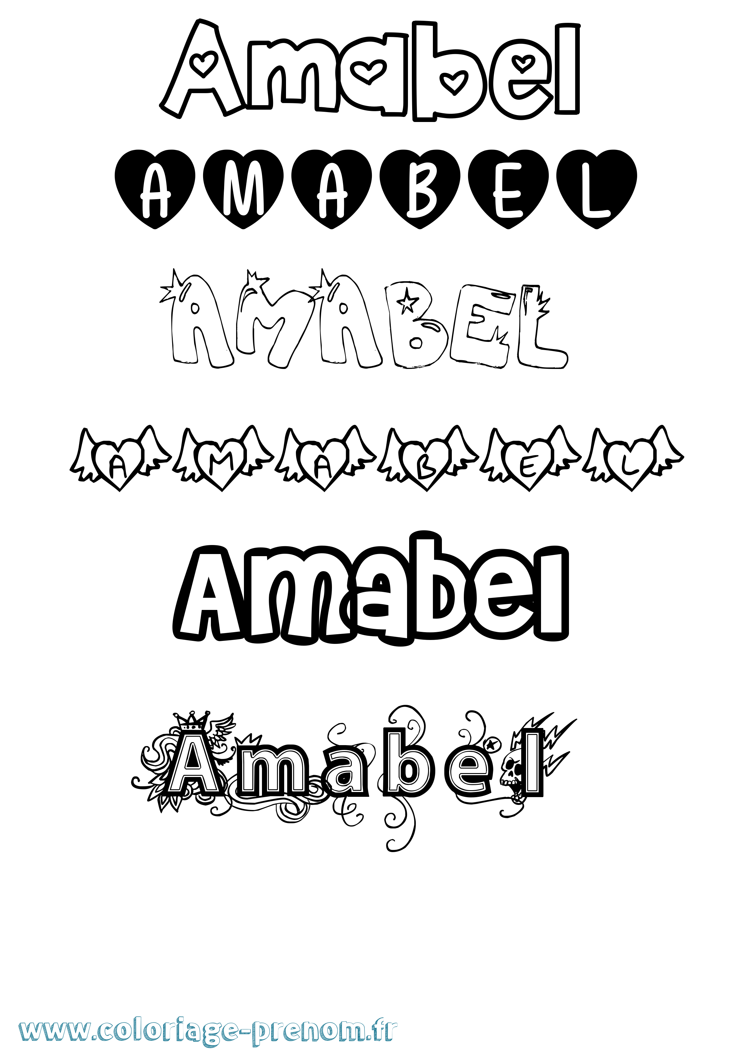 Coloriage prénom Amabel Girly