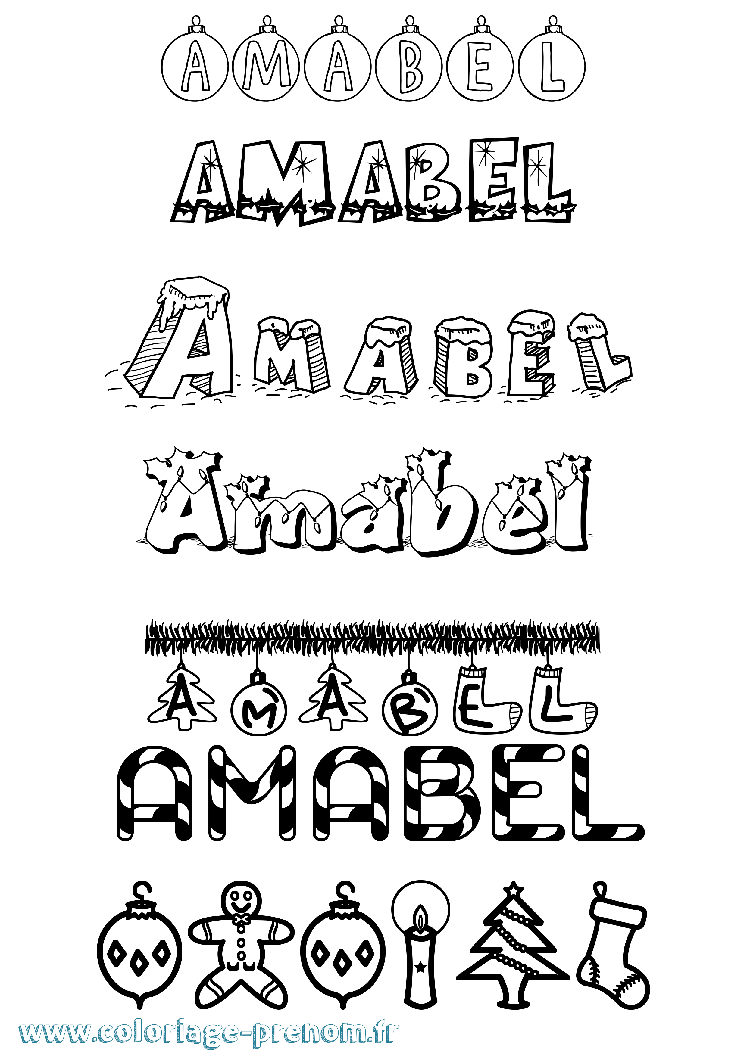 Coloriage prénom Amabel Noël