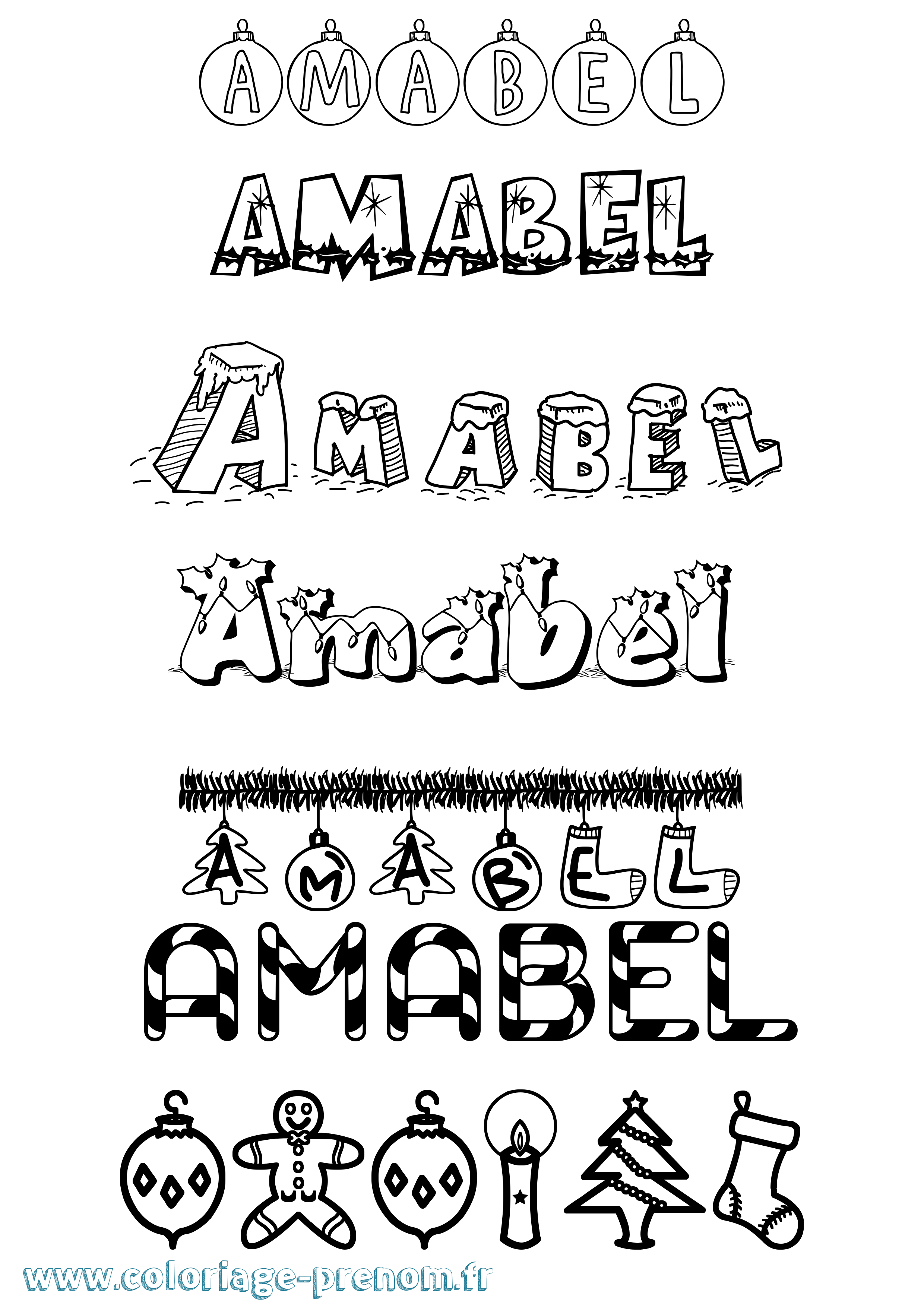 Coloriage Amabel Noël Coloriage prénom Amabel Noël