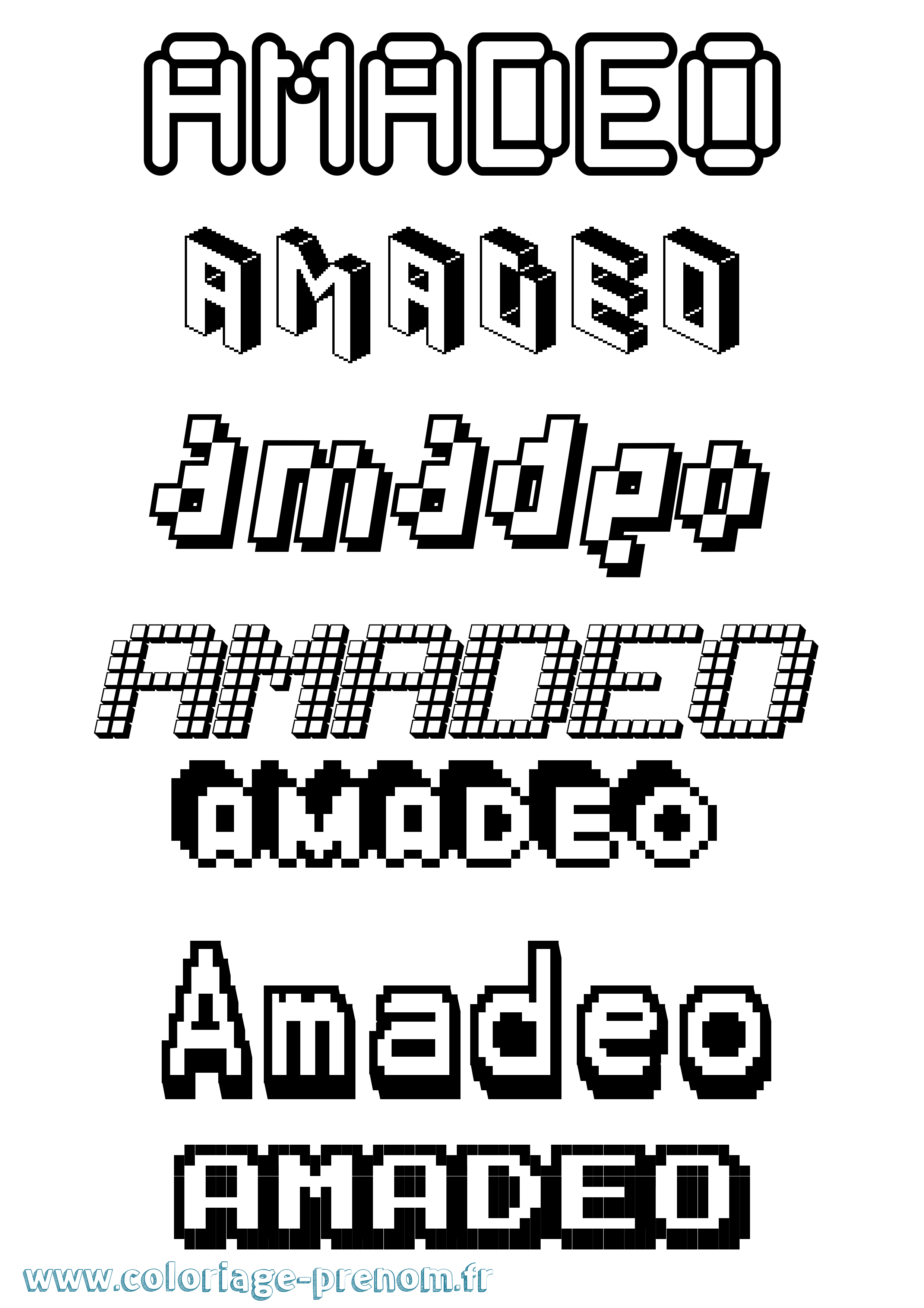 Coloriage prénom Amadeo Pixel