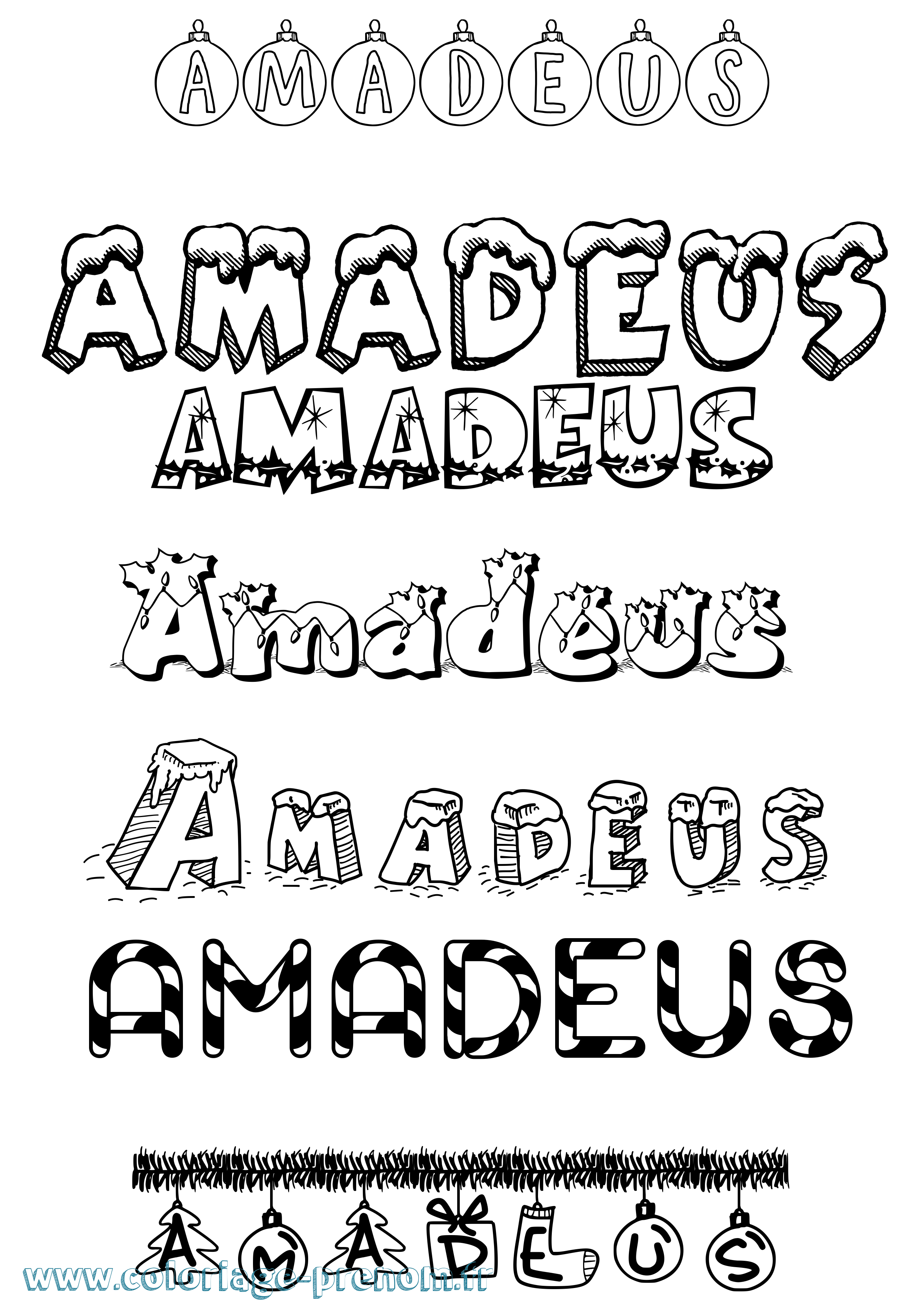 Coloriage prénom Amadeus Noël