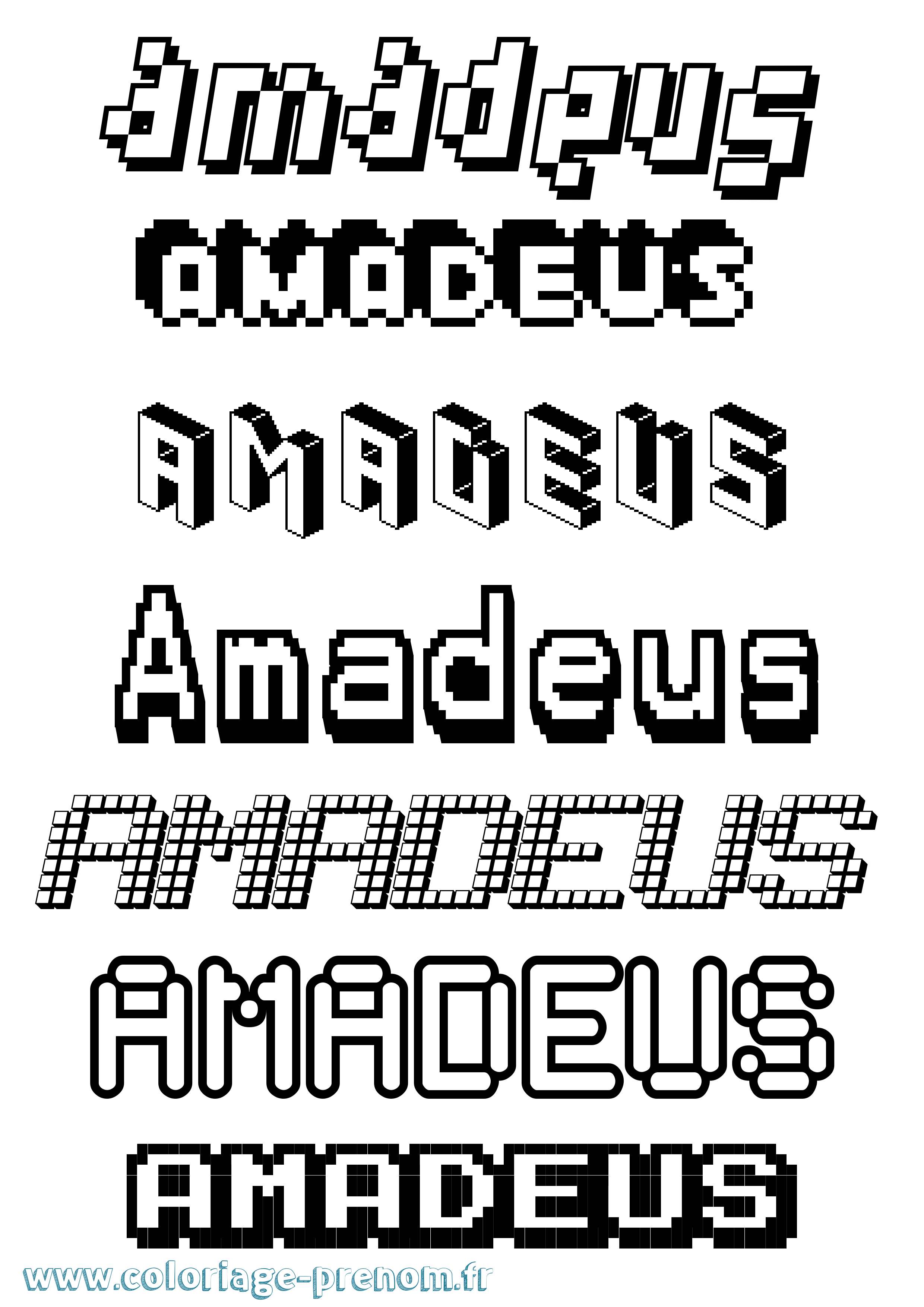 Coloriage prénom Amadeus Pixel
