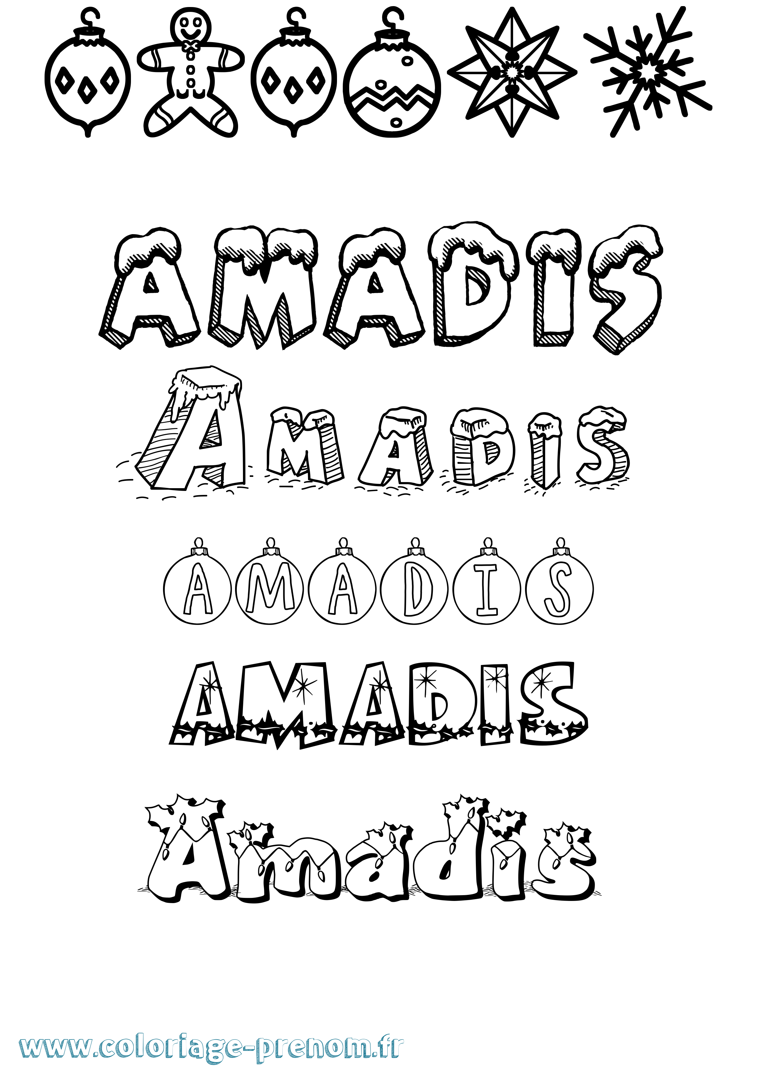 Coloriage Amadis Noël Coloriage prénom Amadis Noël