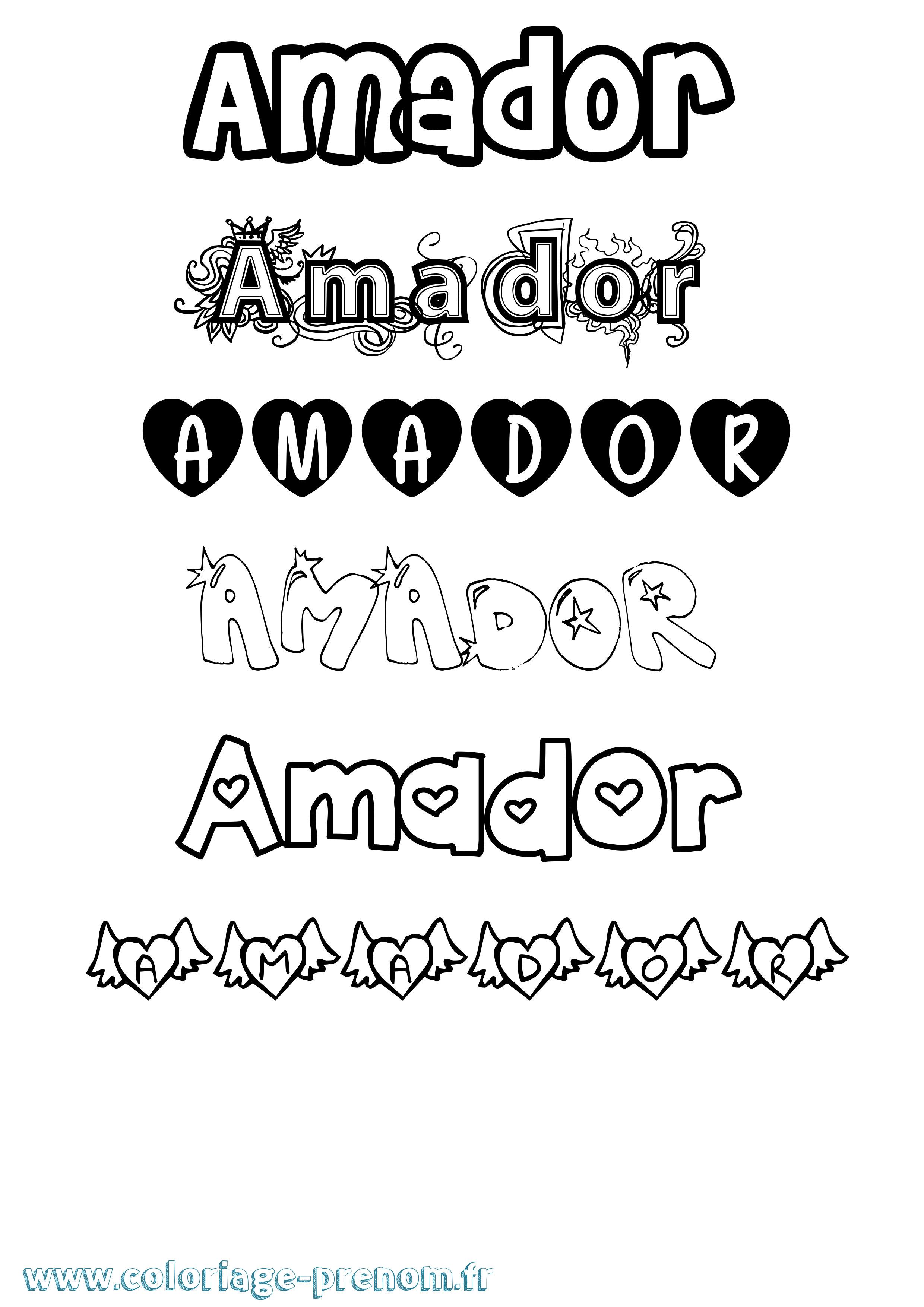 Coloriage prénom Amador Girly