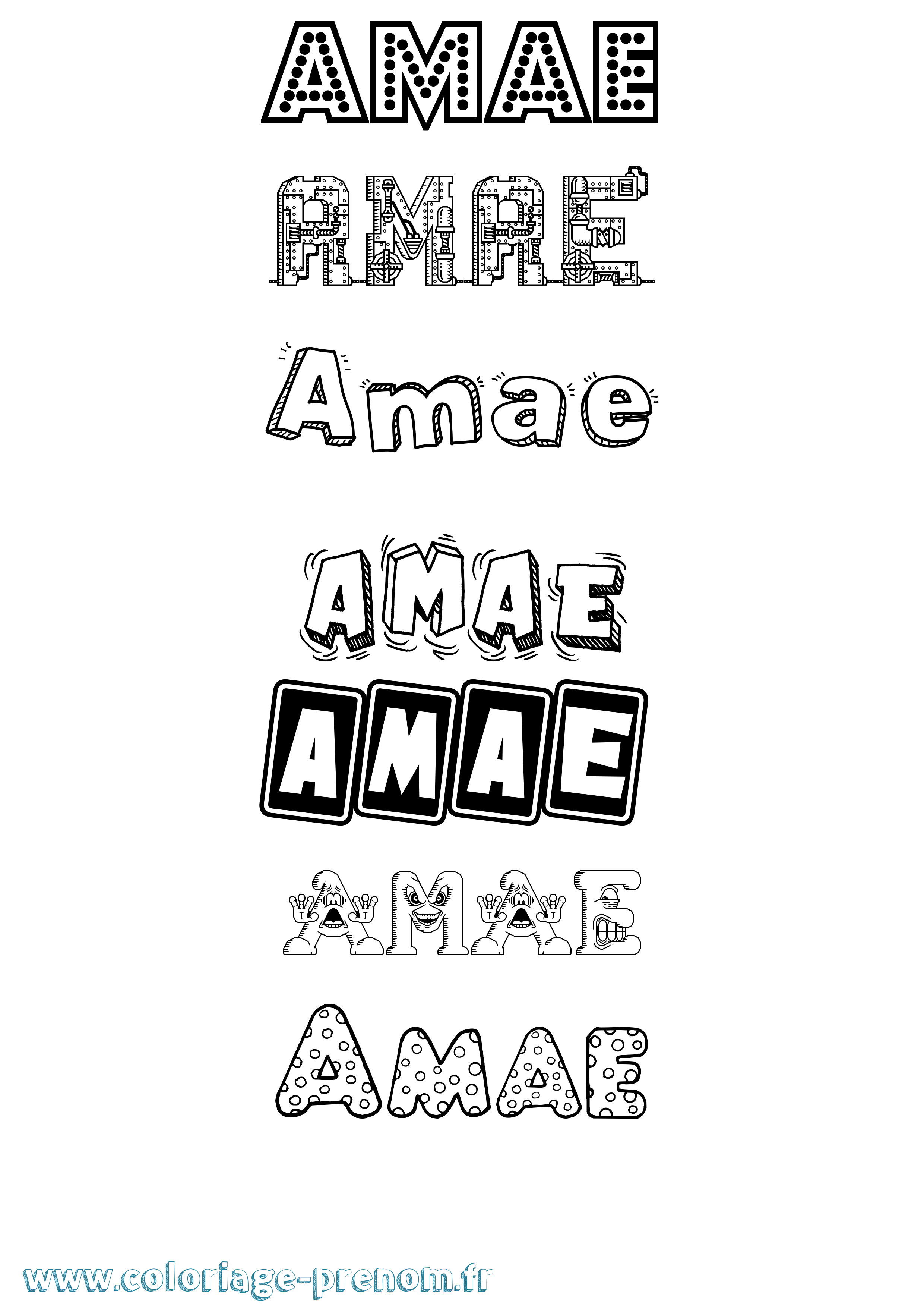 Coloriage prénom Amae Fun