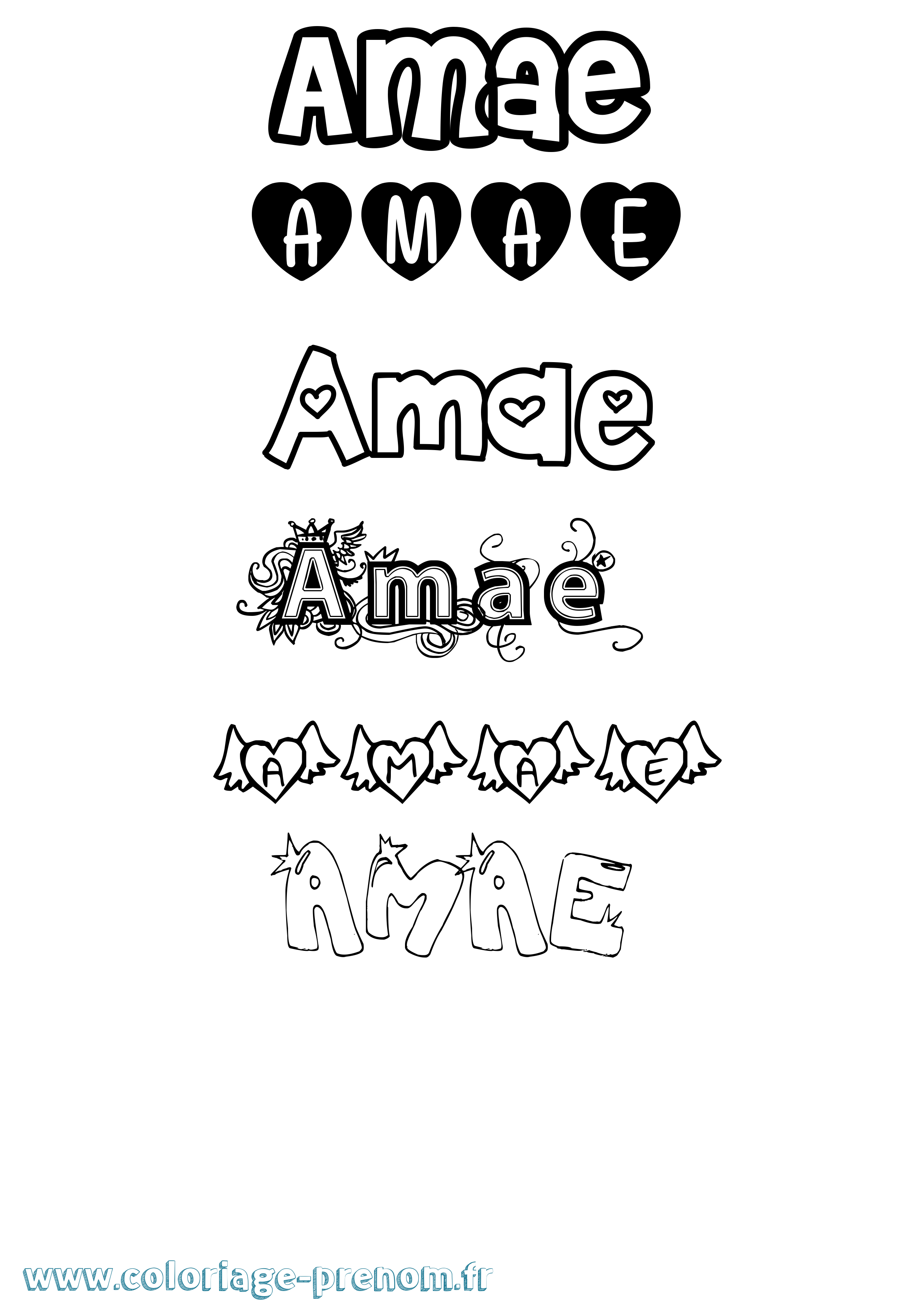 Coloriage prénom Amae Girly