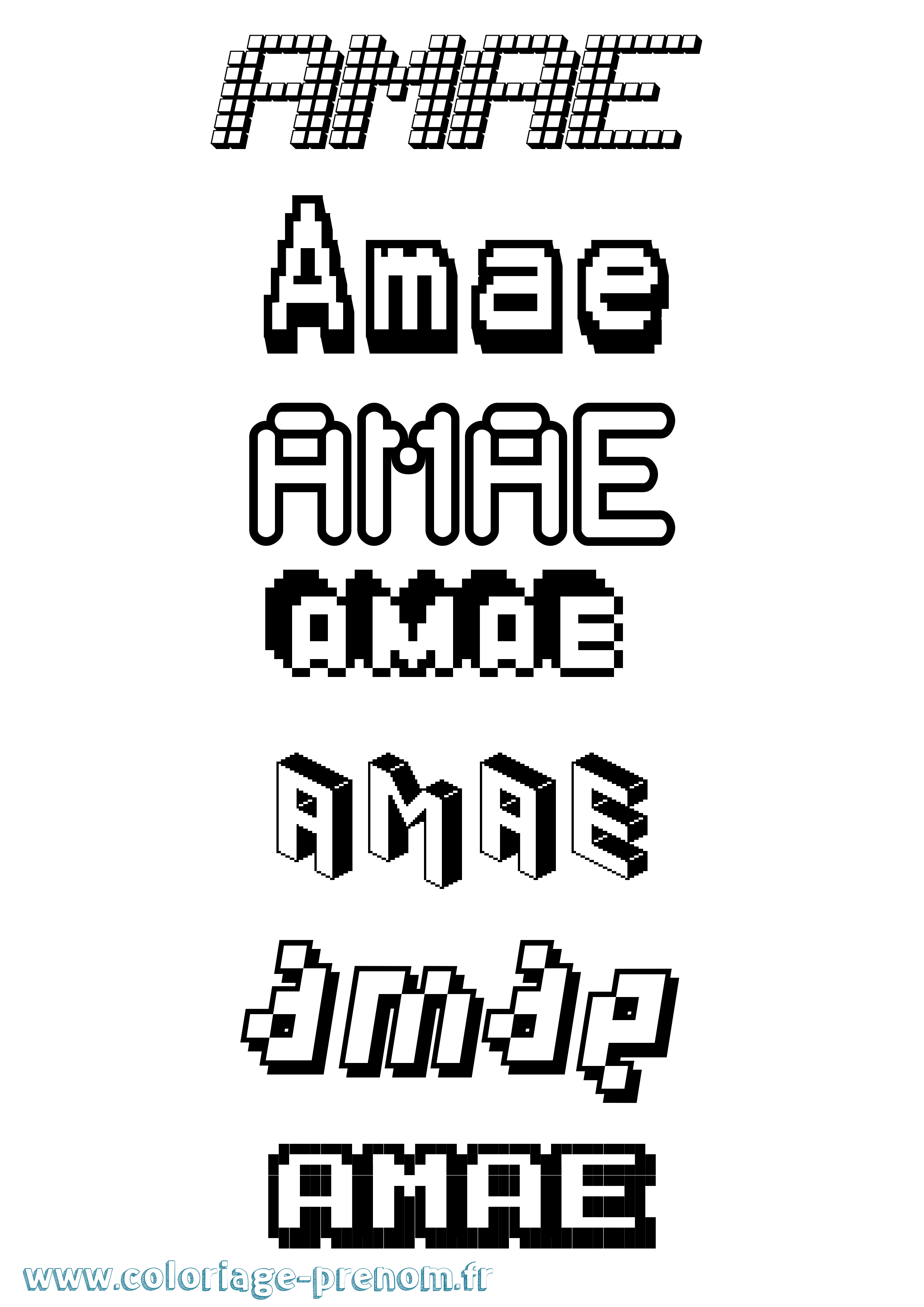 Coloriage prénom Amae Pixel