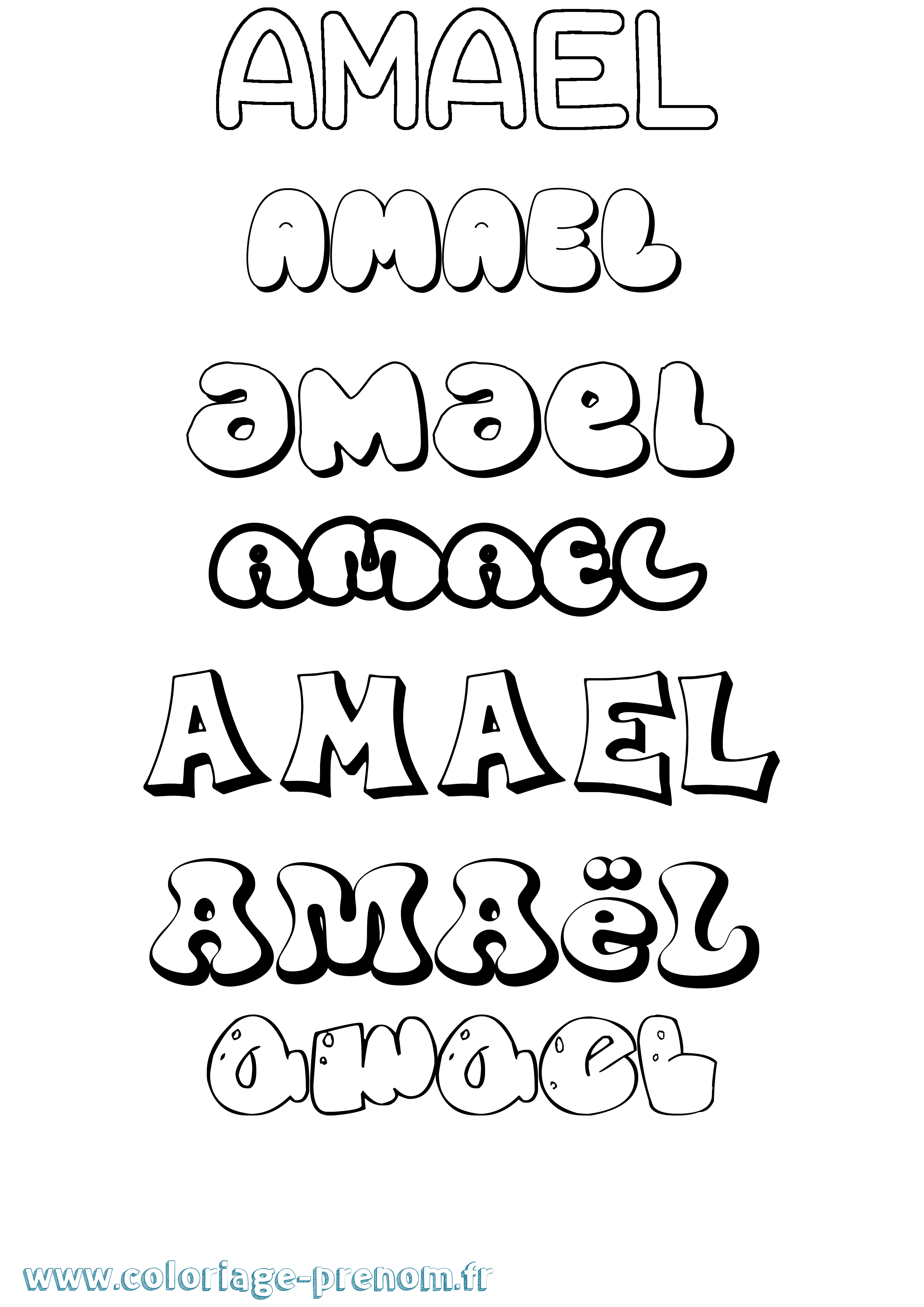 Coloriage prénom Amaël Bubble