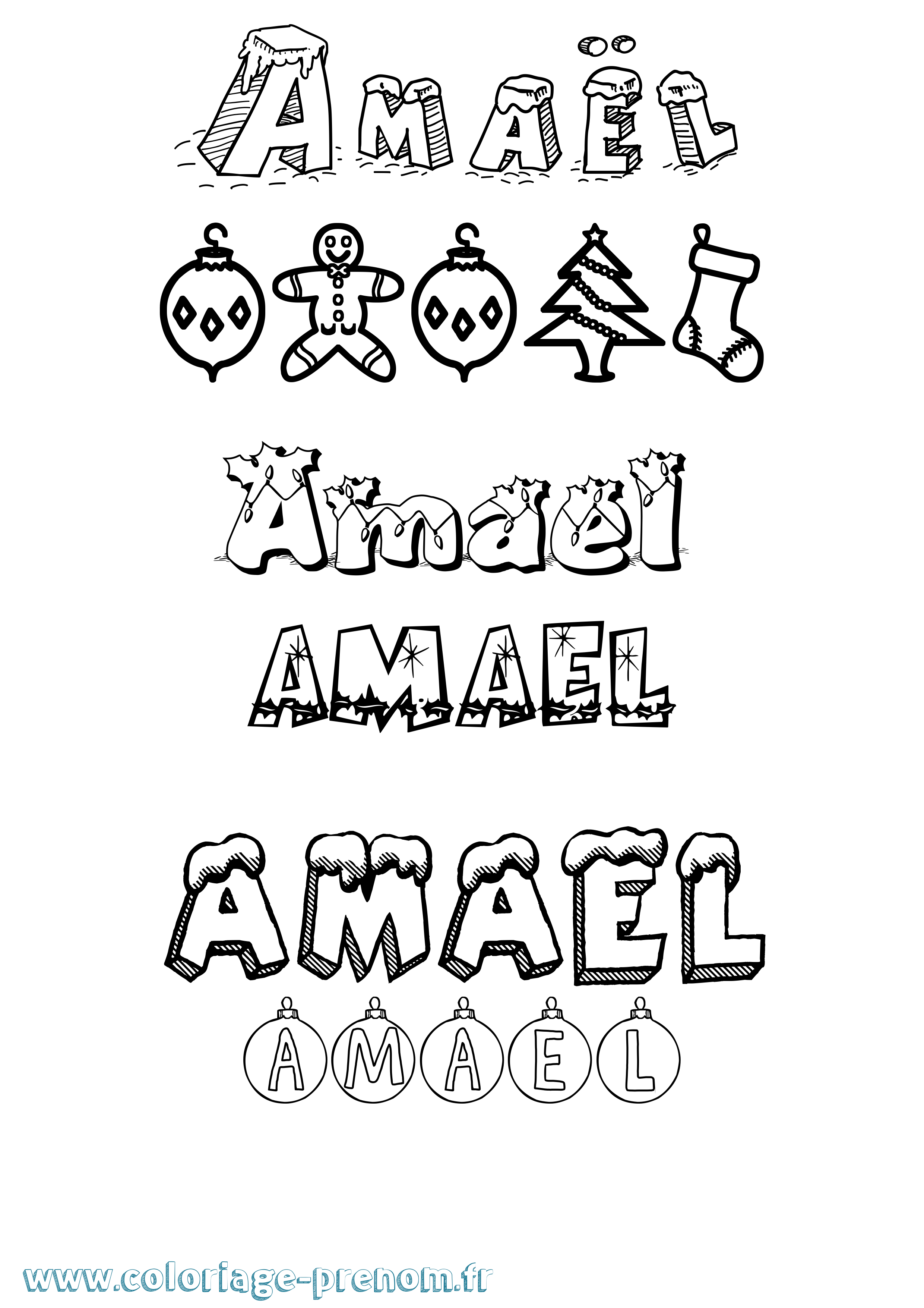 Coloriage prénom Amaël Noël