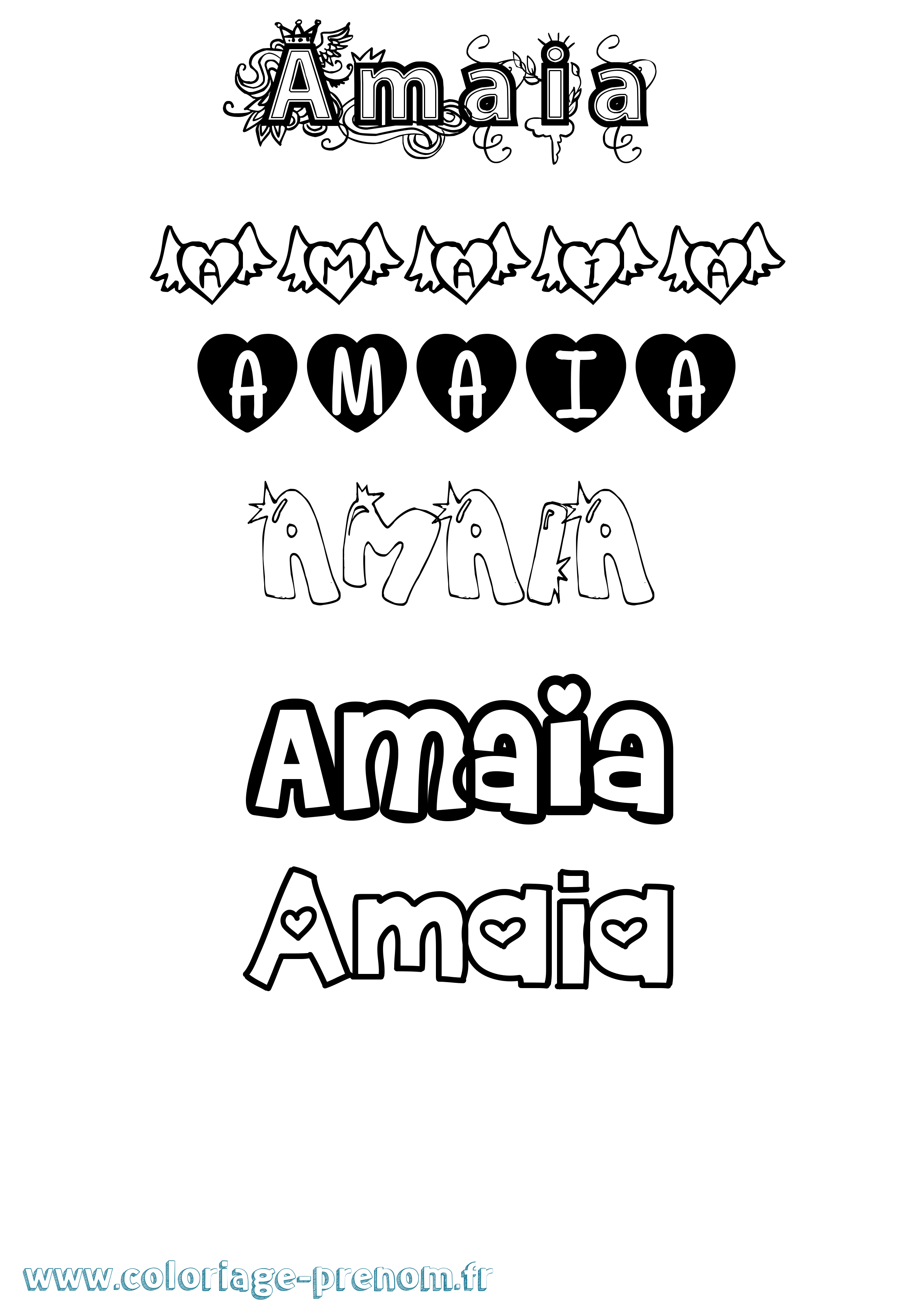 Coloriage prénom Amaia Girly