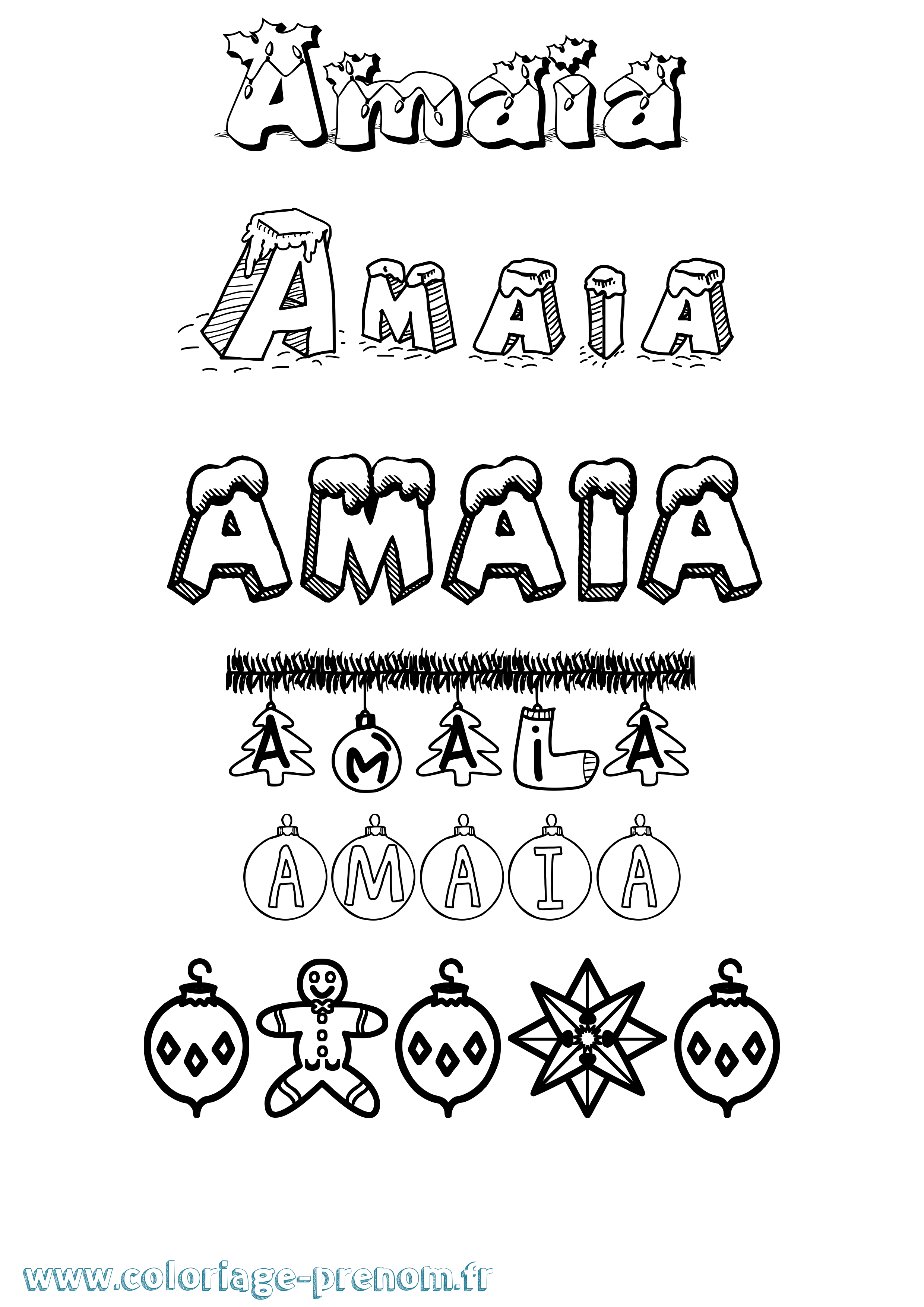Coloriage prénom Amaia Noël