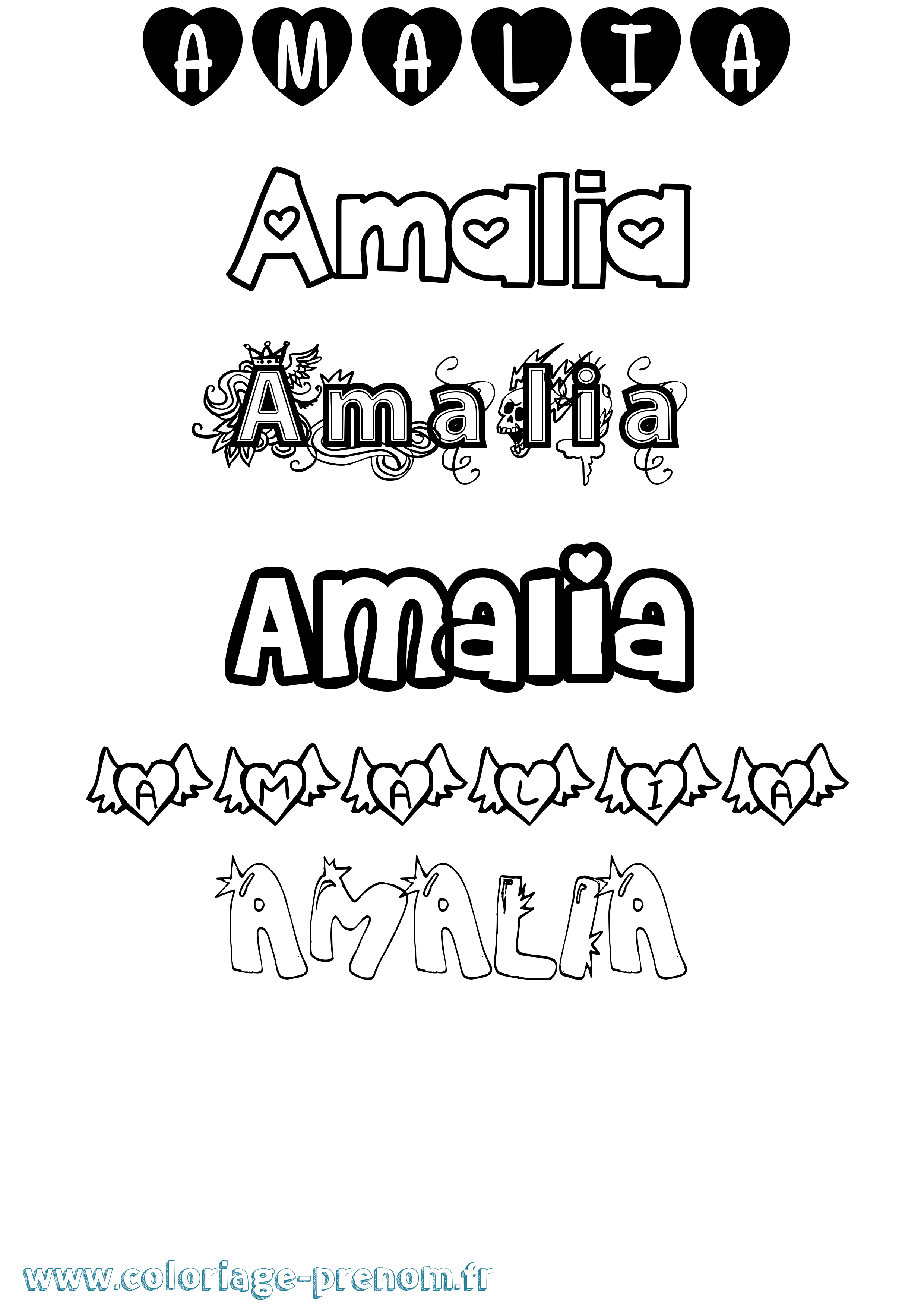 Coloriage prénom Amalia Girly