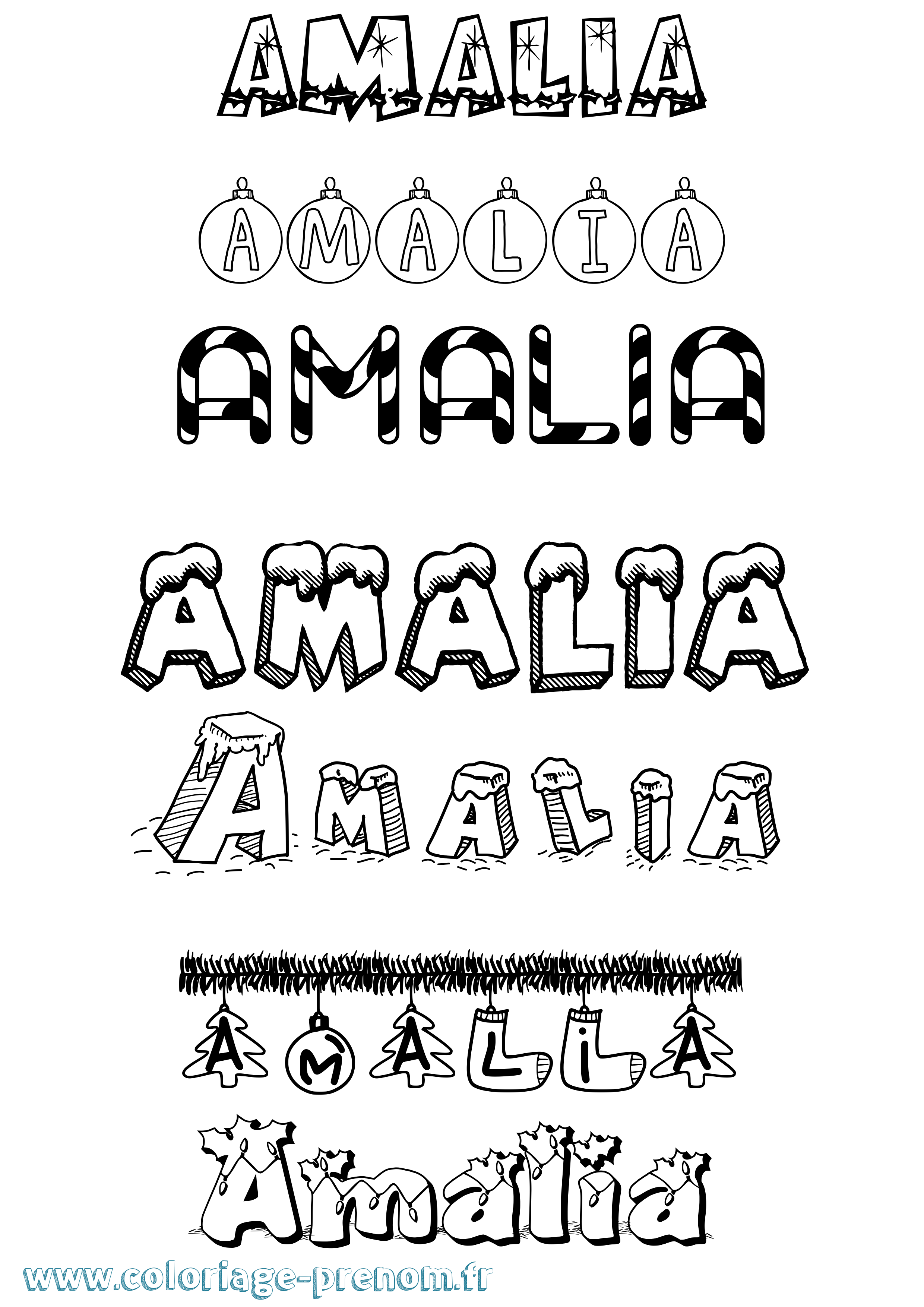 Coloriage prénom Amalia Noël