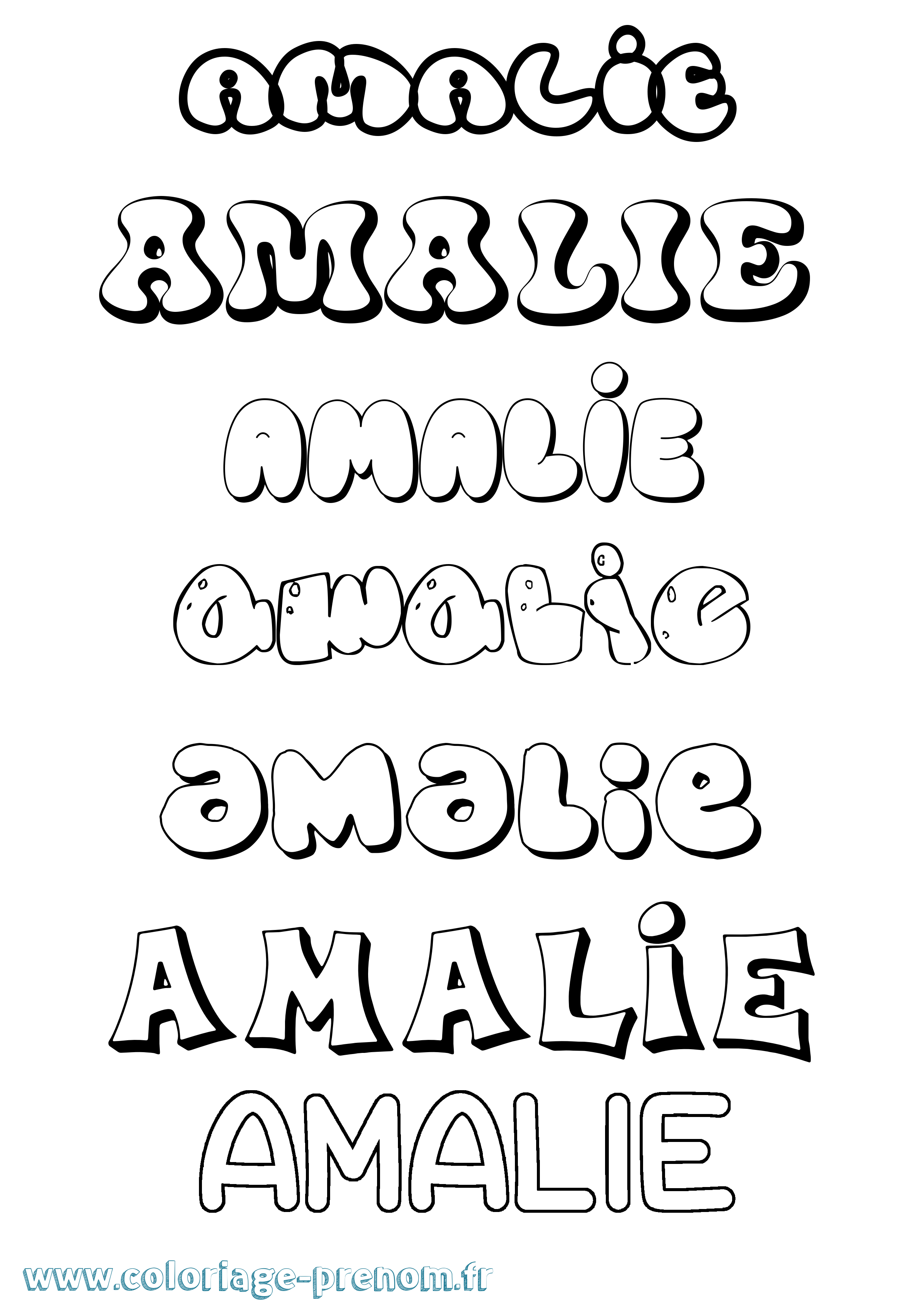 Coloriage prénom Amalie Bubble