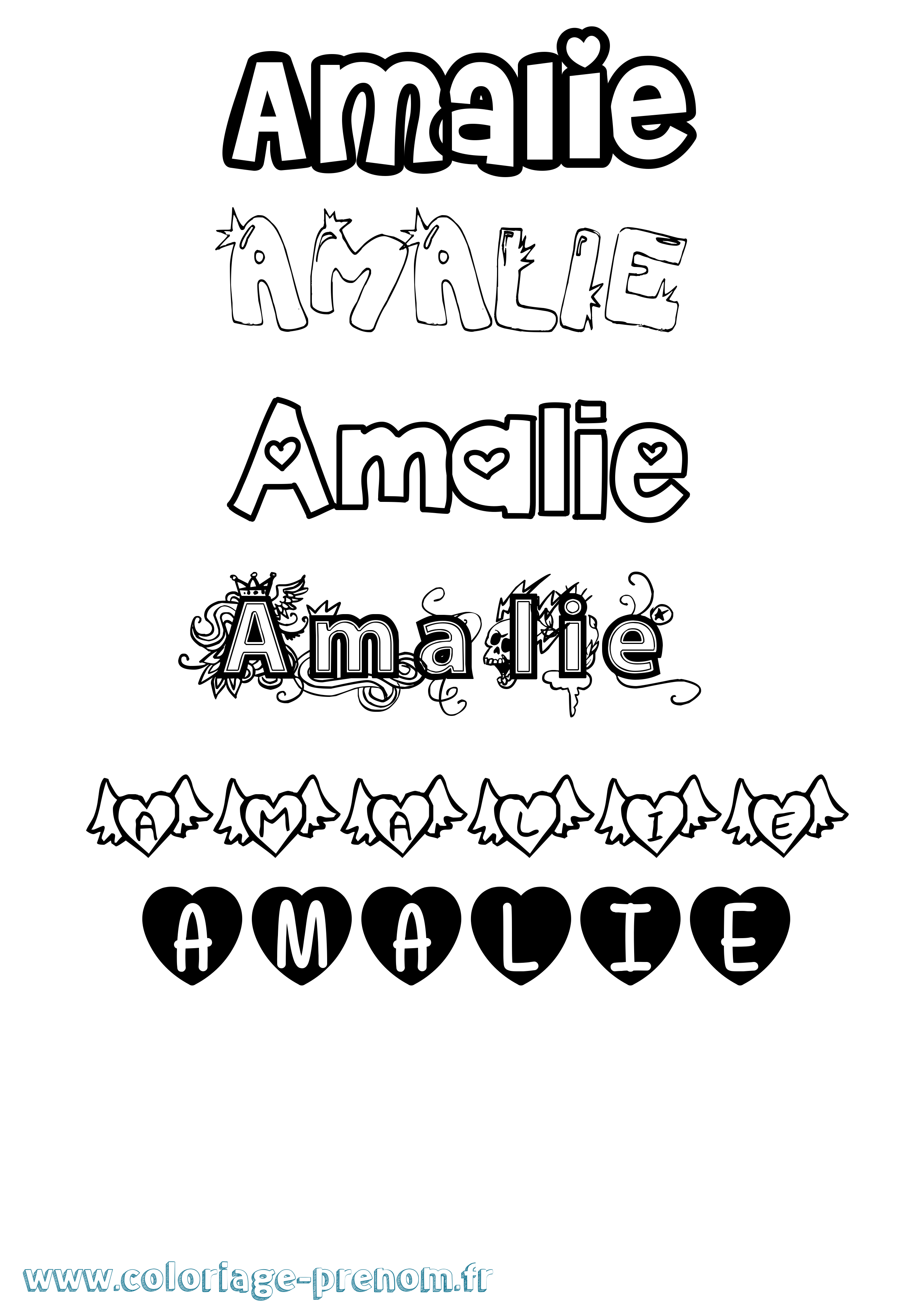 Coloriage prénom Amalie Girly
