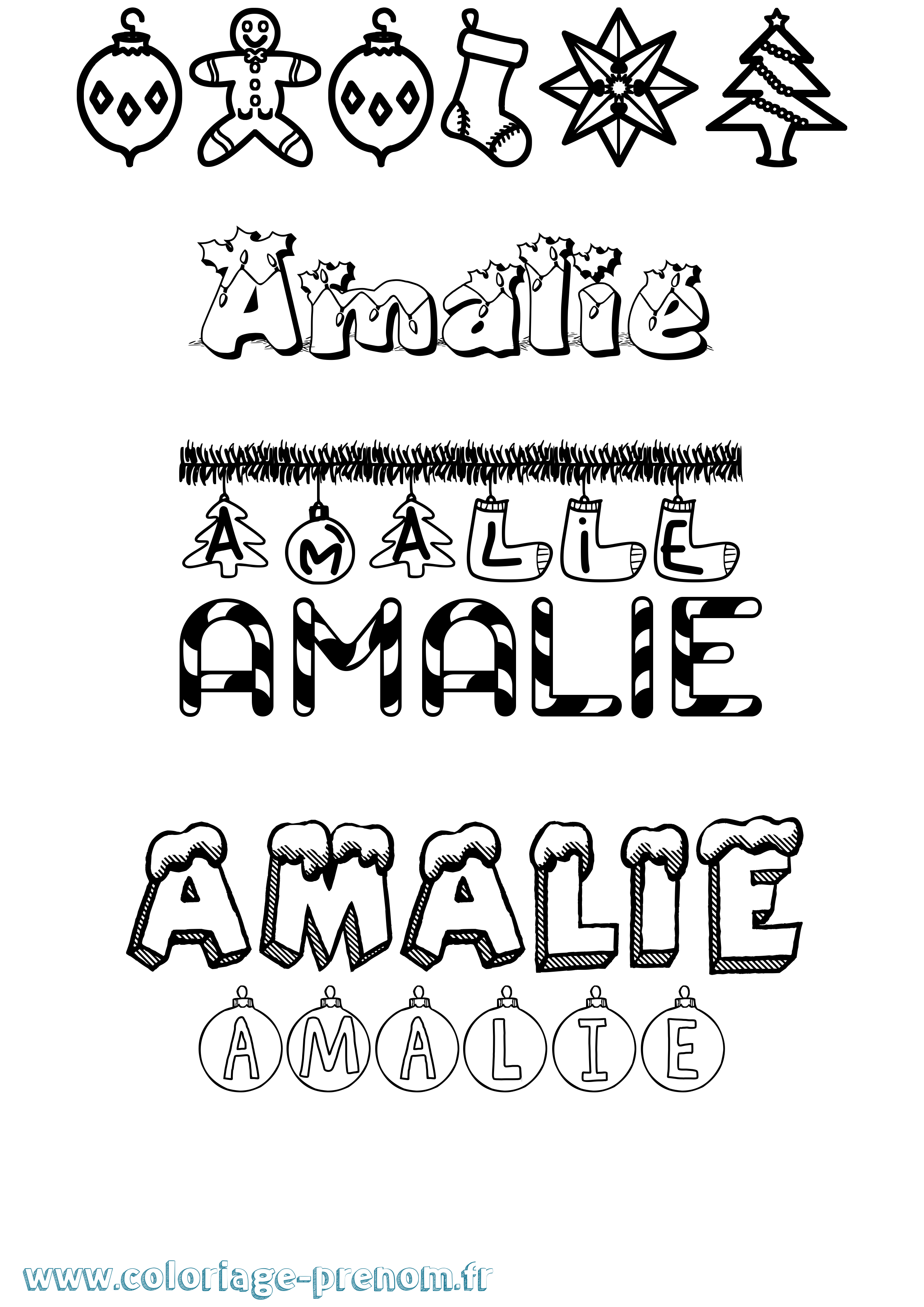 Coloriage prénom Amalie Noël