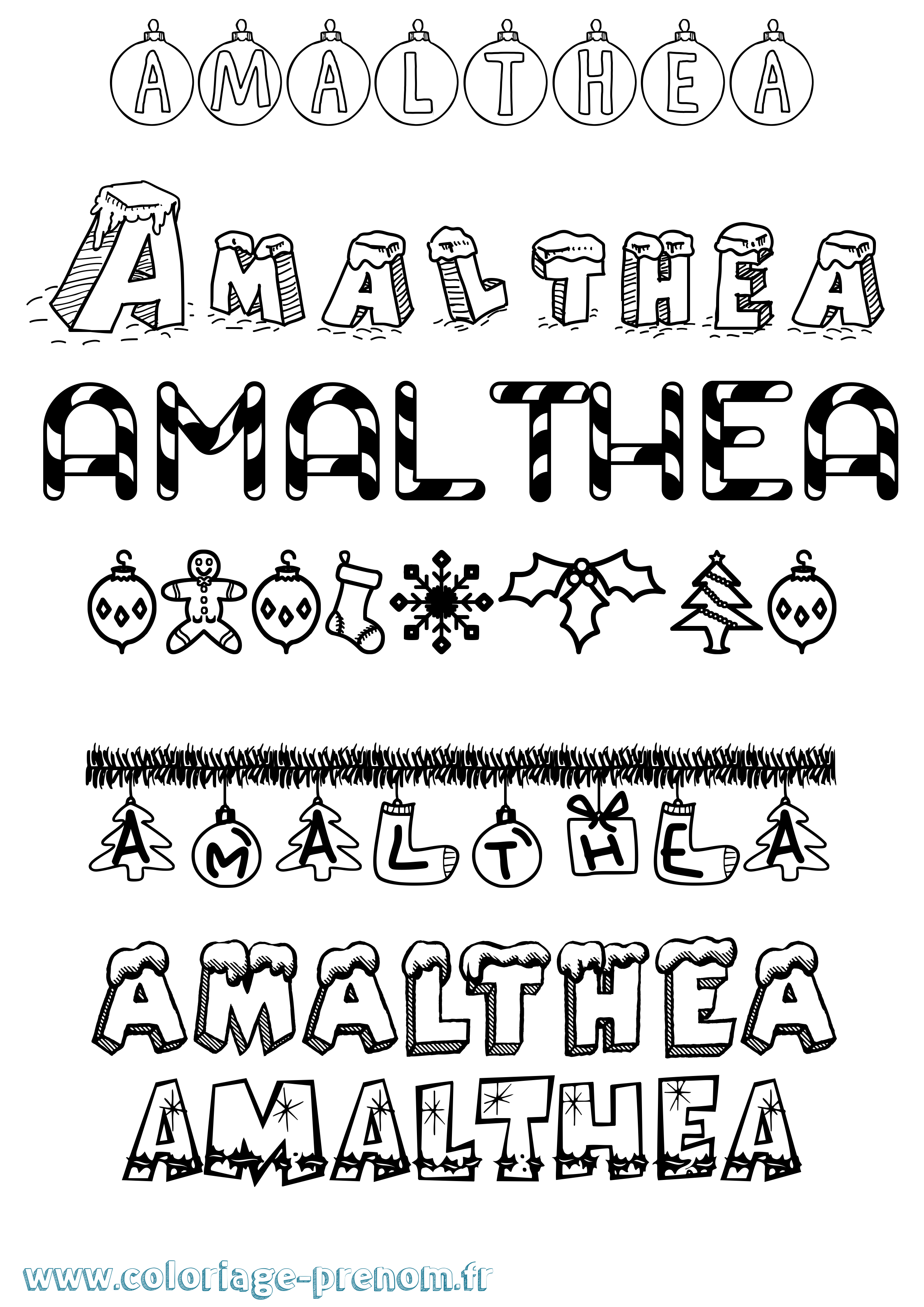 Coloriage prénom Amalthea Noël