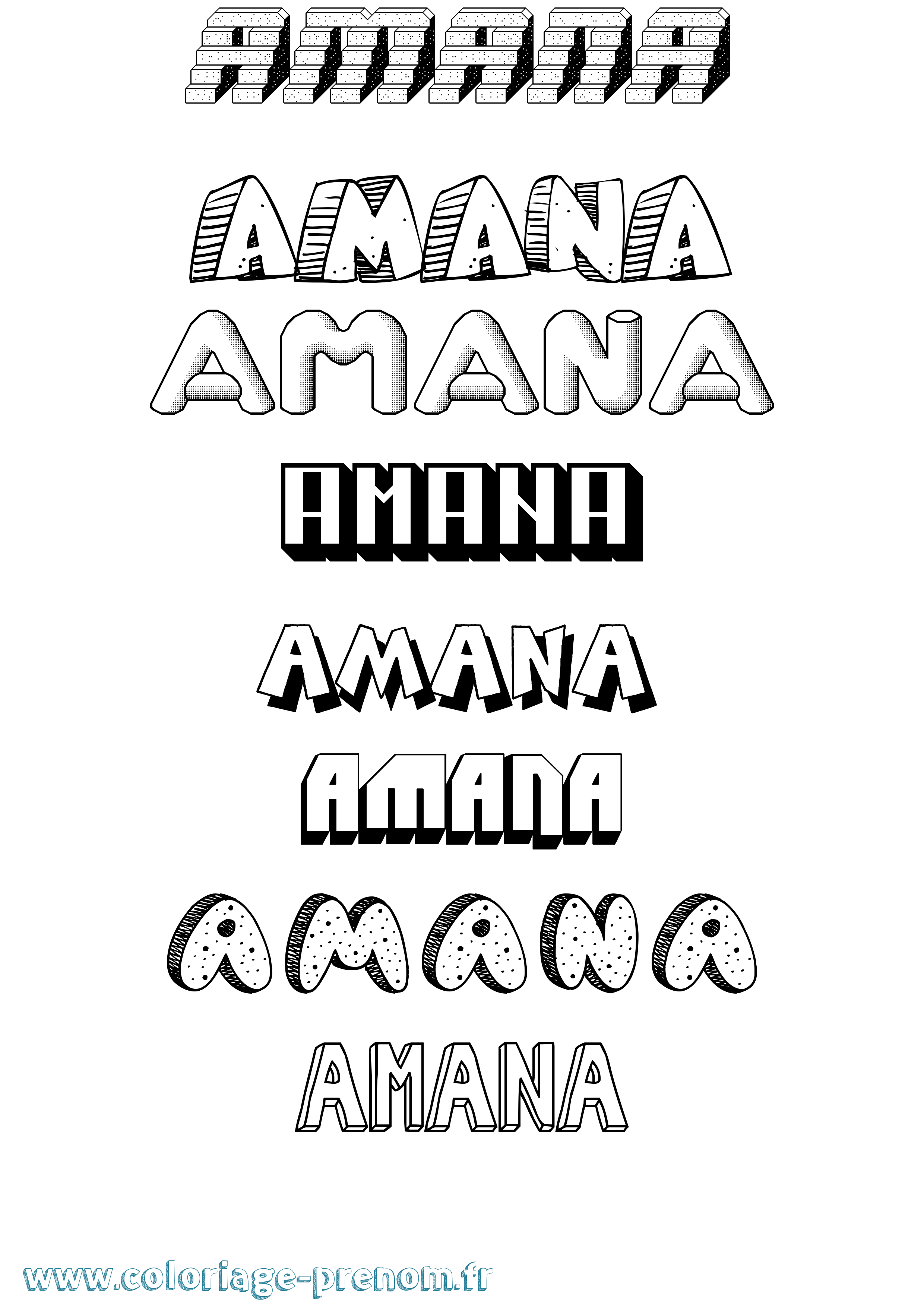 Coloriage prénom Amana Effet 3D