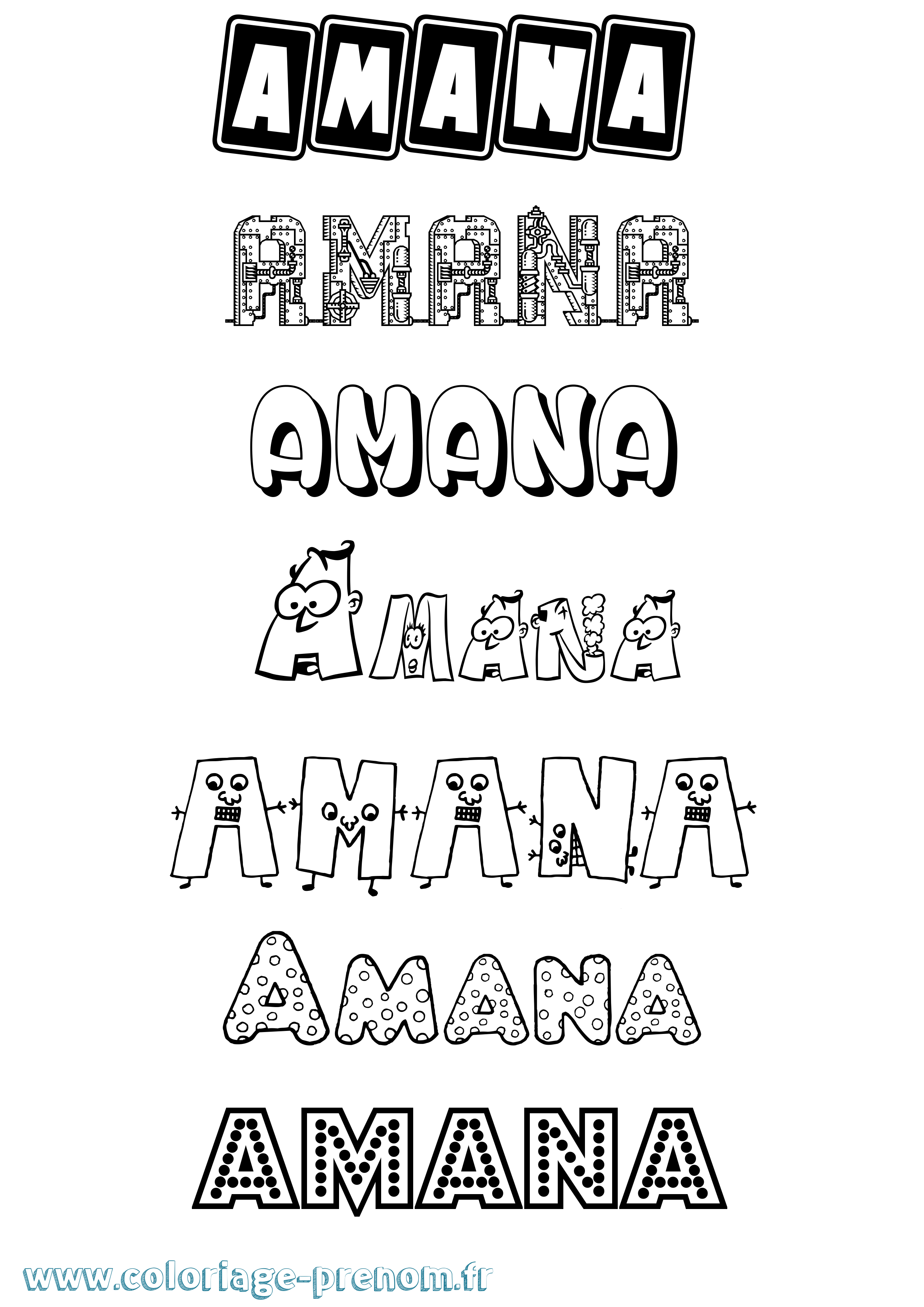 Coloriage prénom Amana Fun