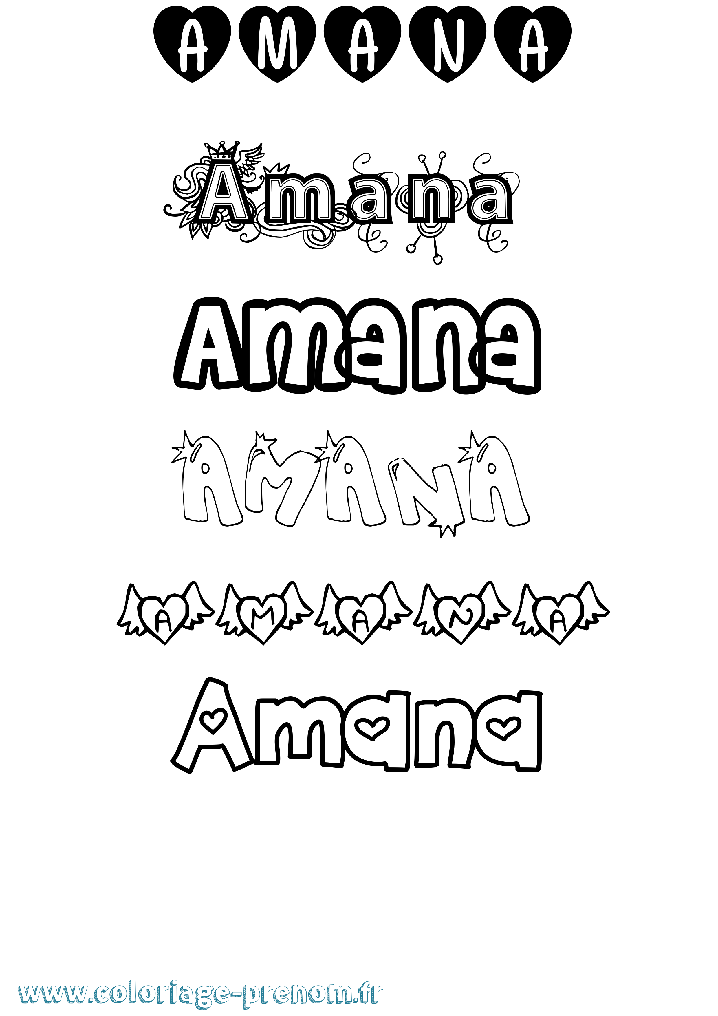 Coloriage prénom Amana Girly