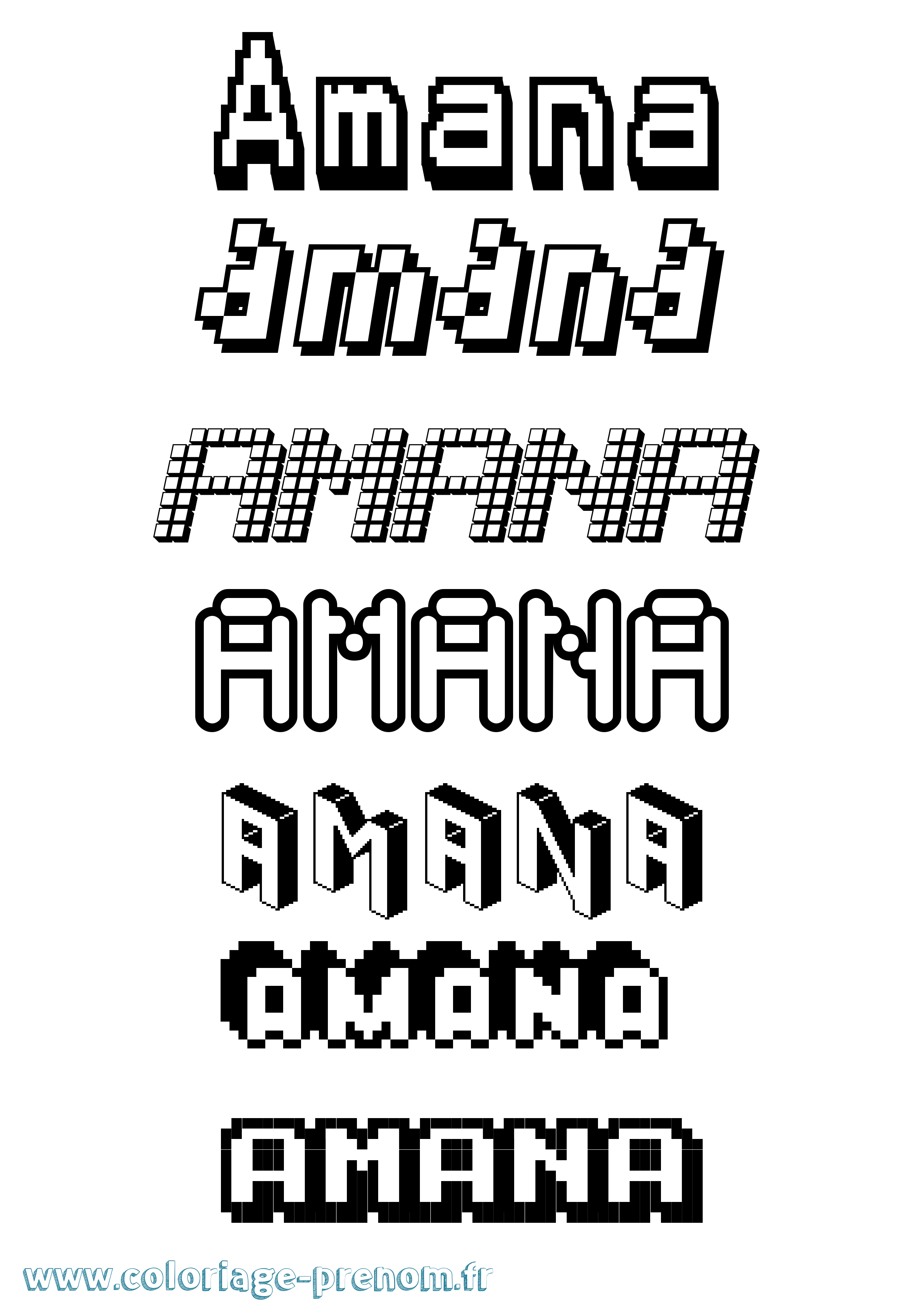 Coloriage prénom Amana Pixel