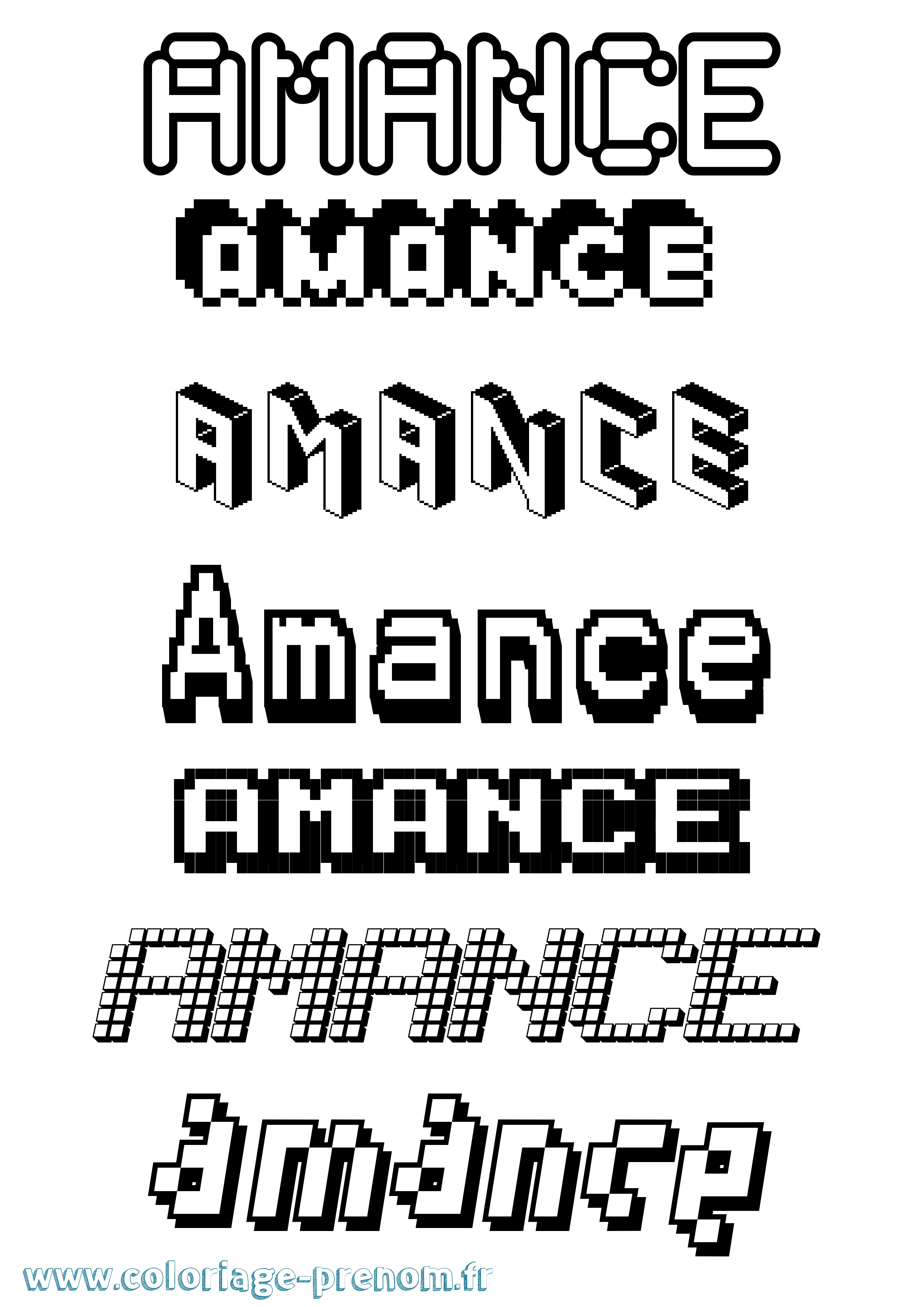 Coloriage prénom Amance Pixel