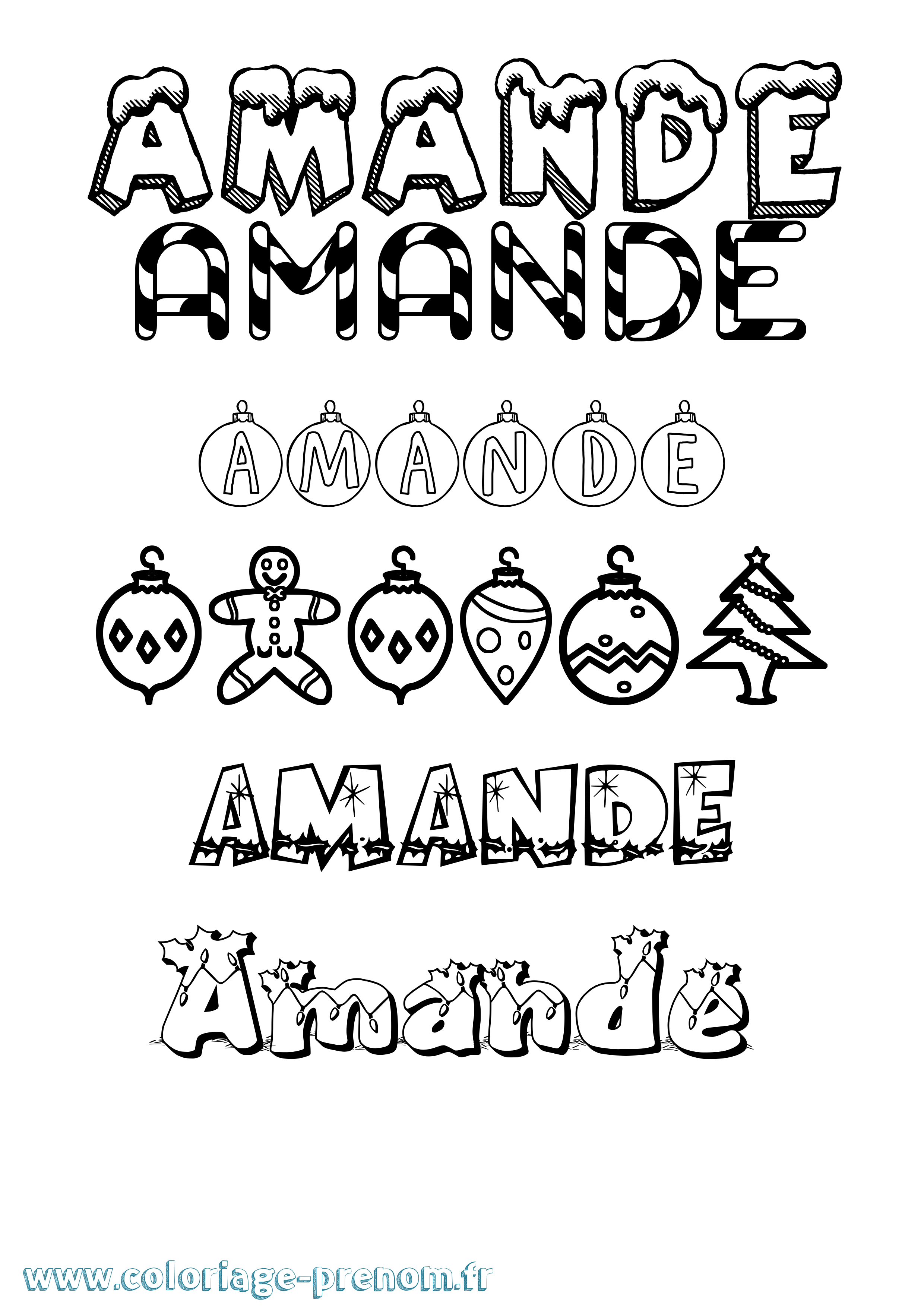 Coloriage Amande Noël Coloriage prénom Amande Noël