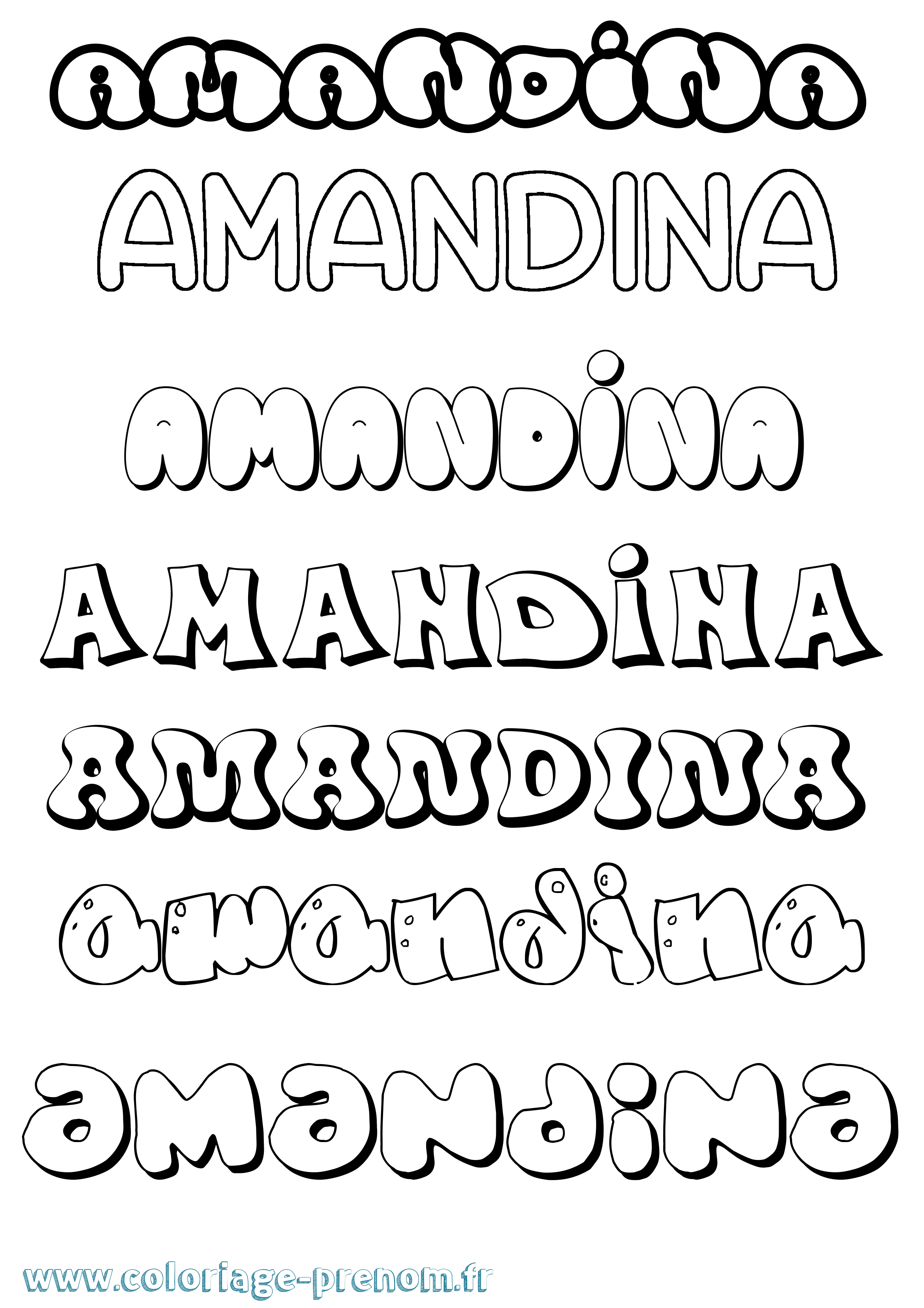 Coloriage prénom Amandina Bubble
