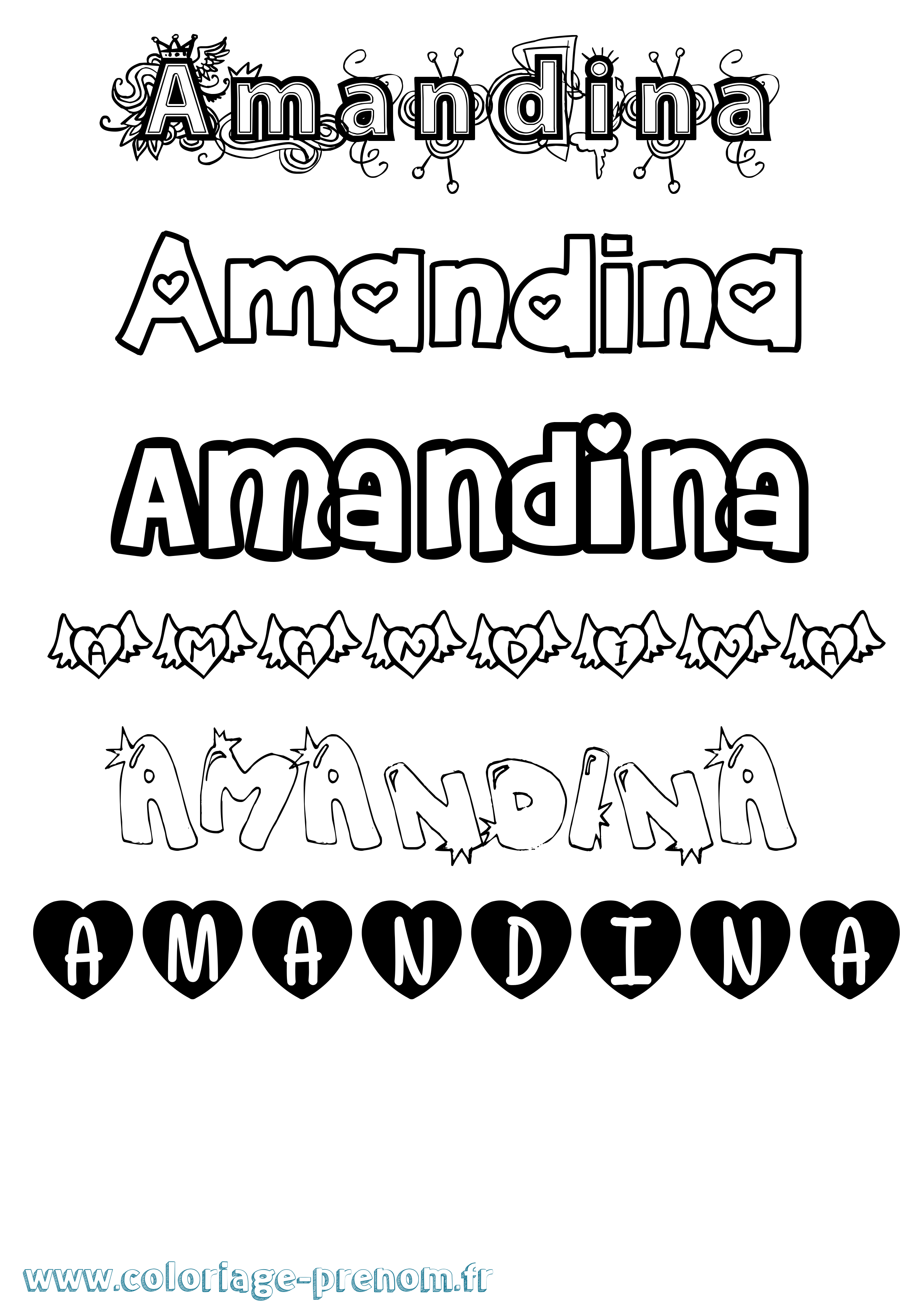 Coloriage prénom Amandina Girly