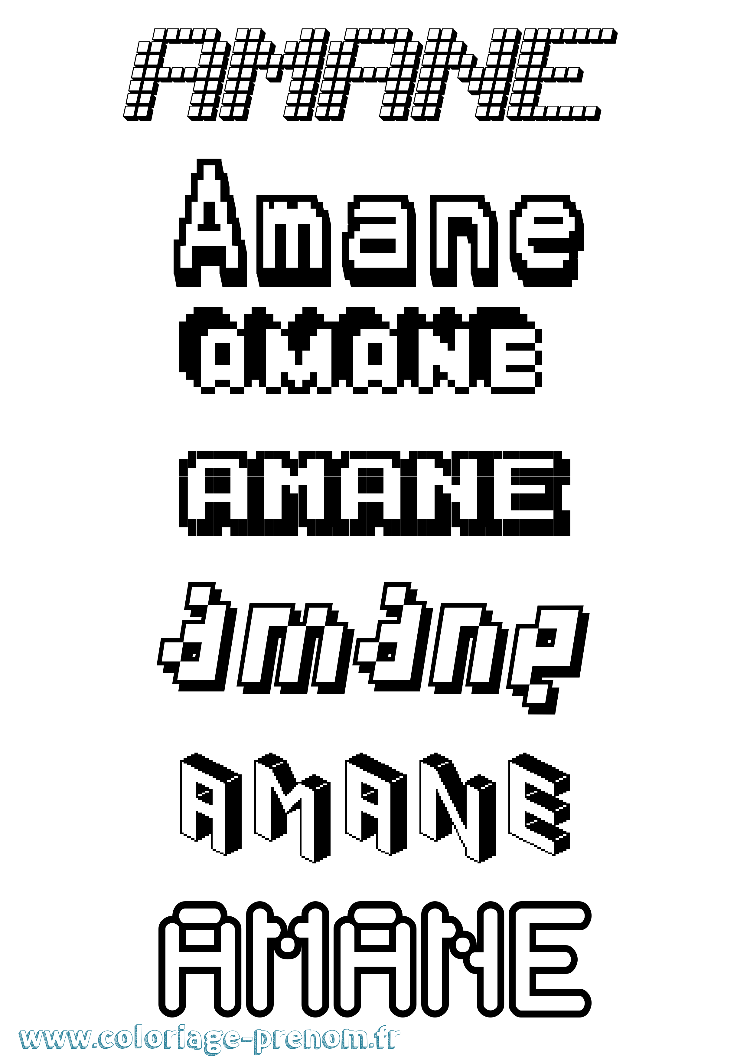 Coloriage prénom Amane Pixel