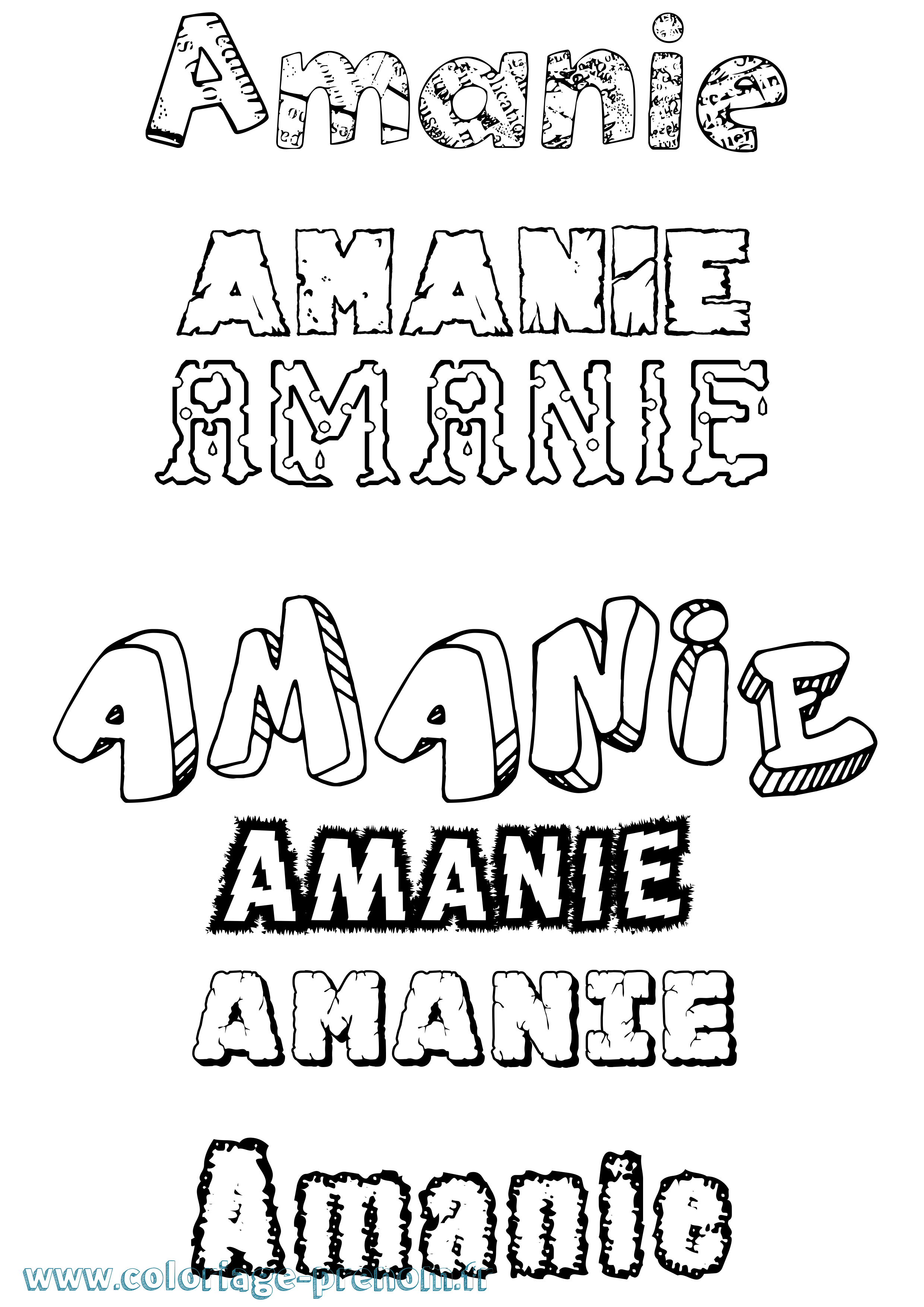 Coloriage prénom Amanie Destructuré