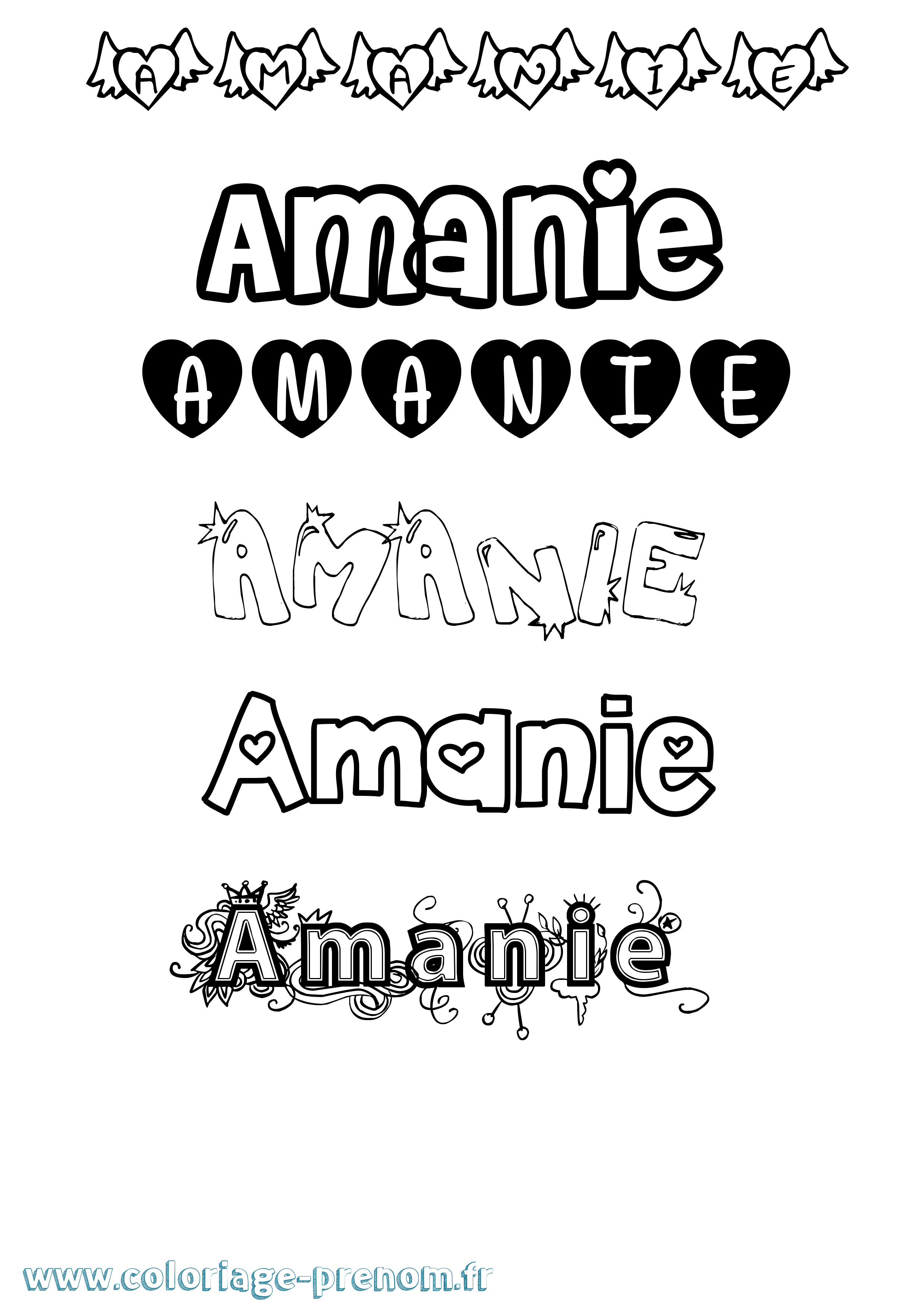 Coloriage prénom Amanie Girly