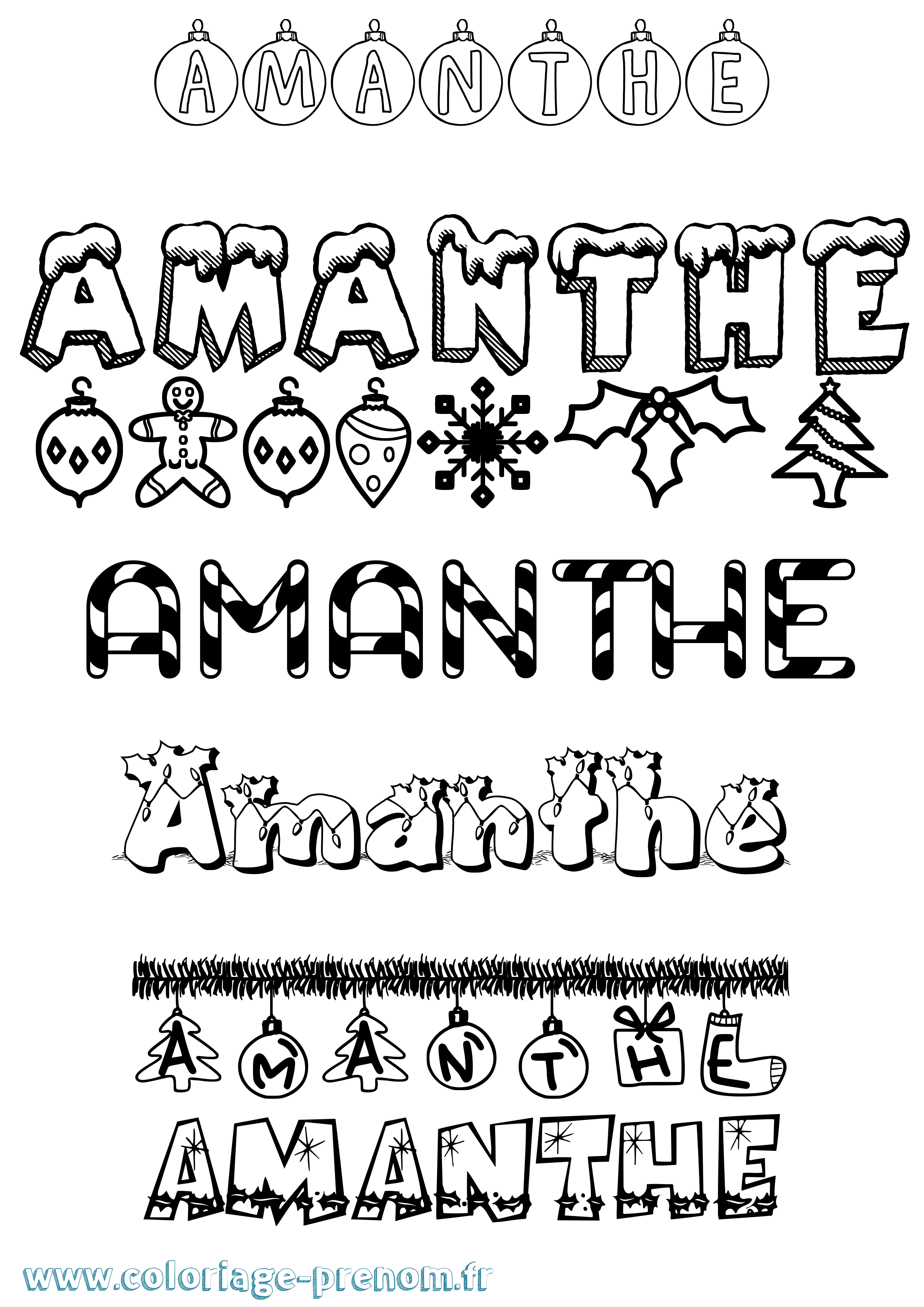 Coloriage Amanthe Noël Coloriage prénom Amanthe Noël