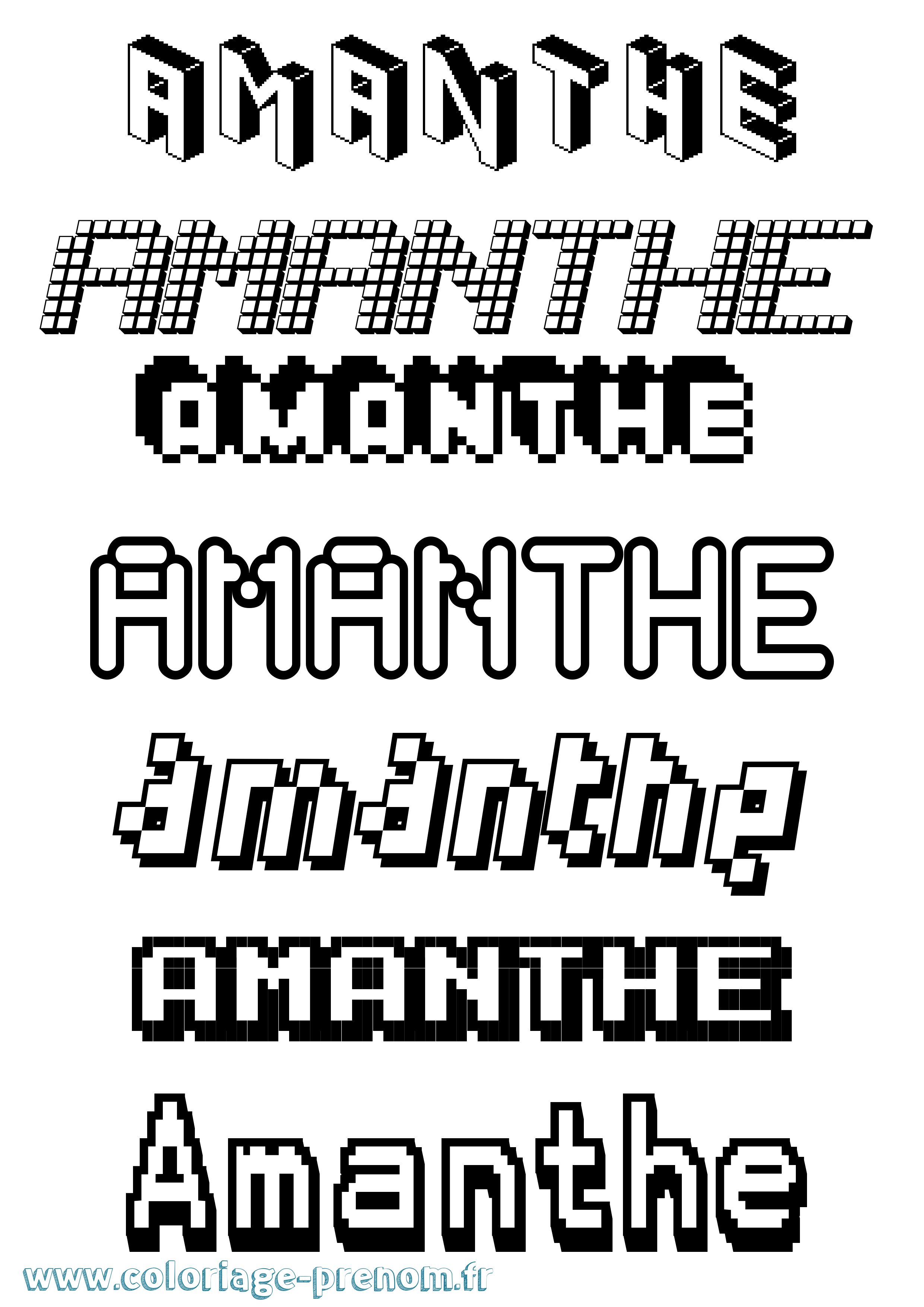 Coloriage prénom Amanthe Pixel