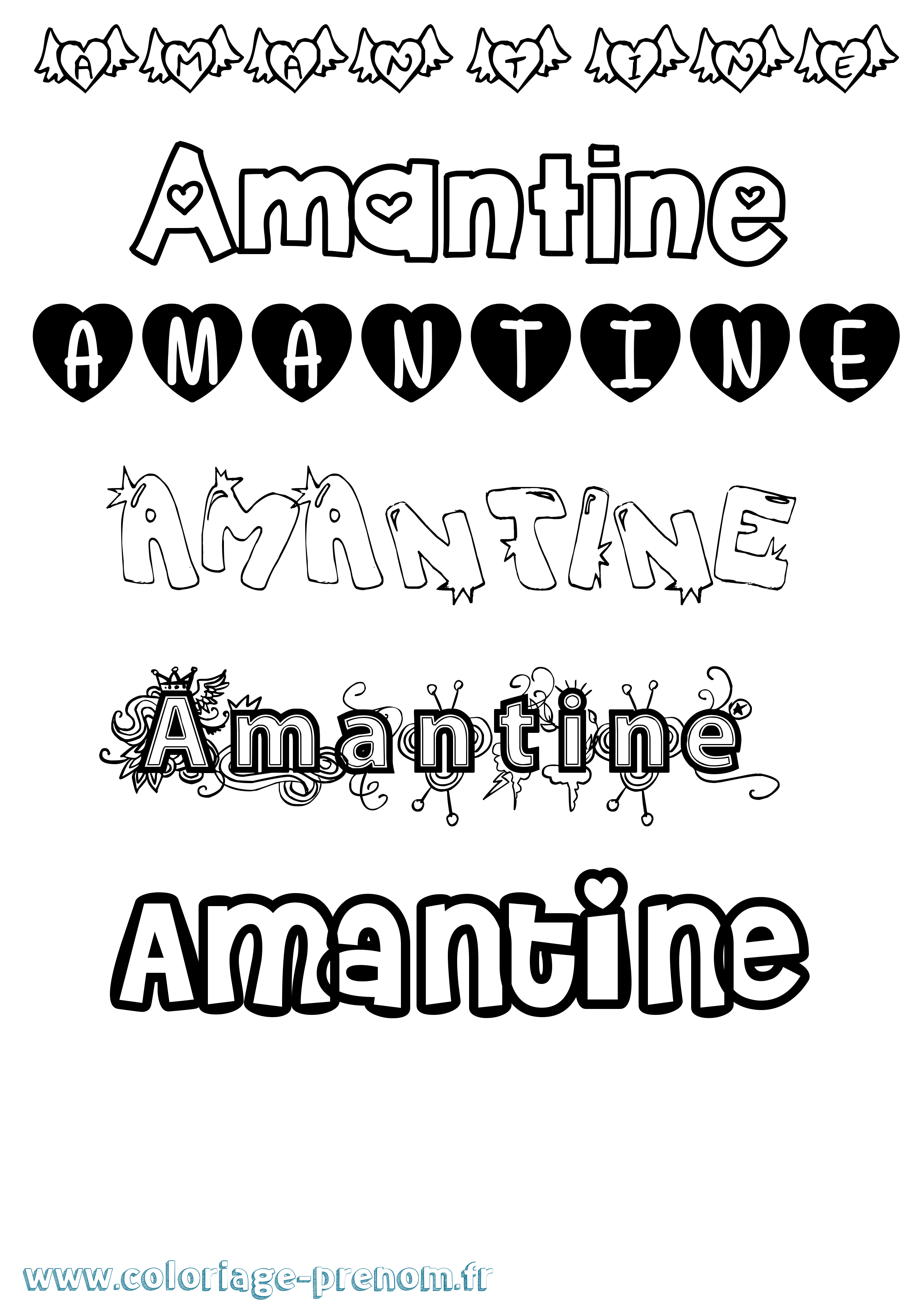 Coloriage prénom Amantine Girly