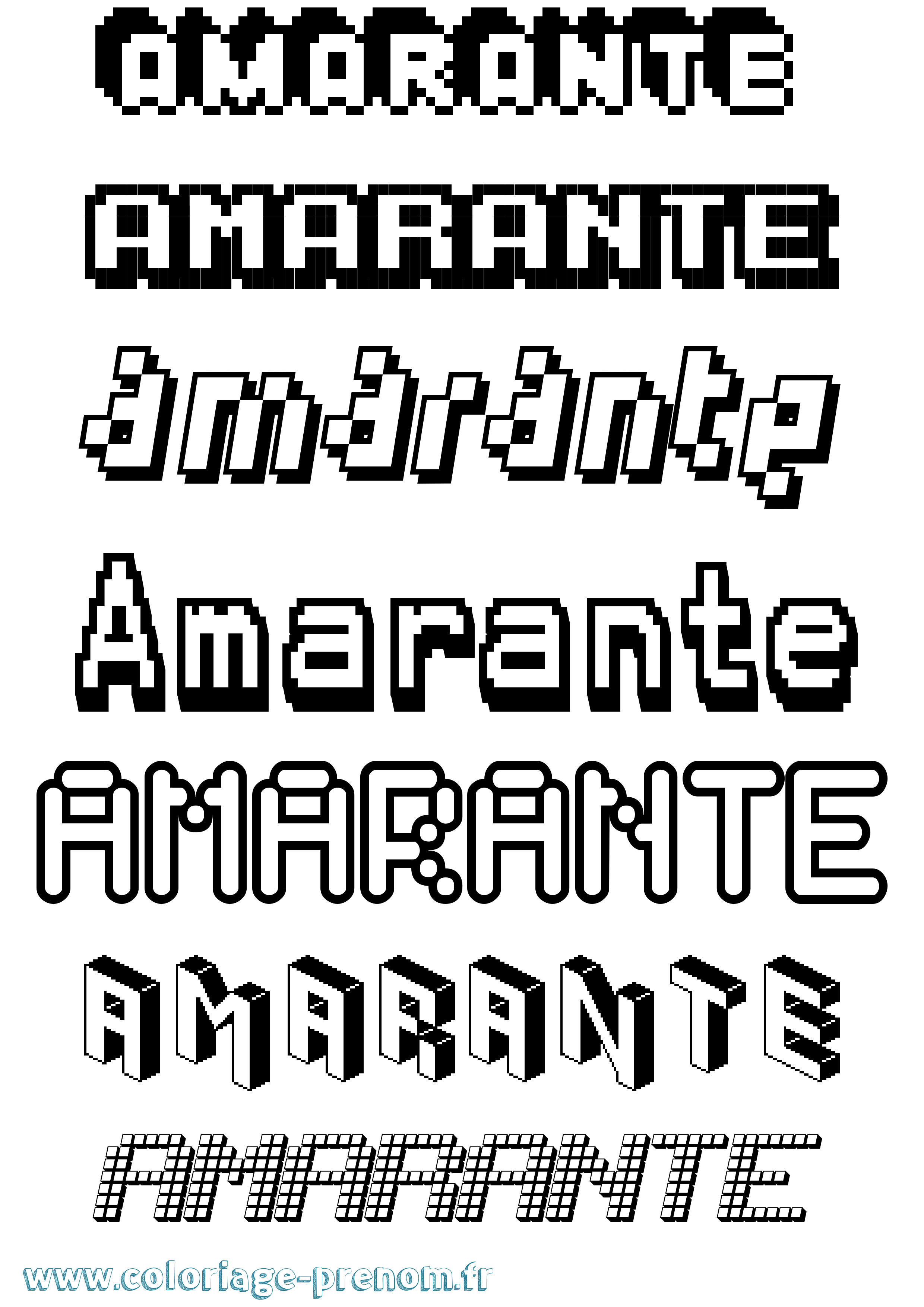 Coloriage prénom Amarante Pixel