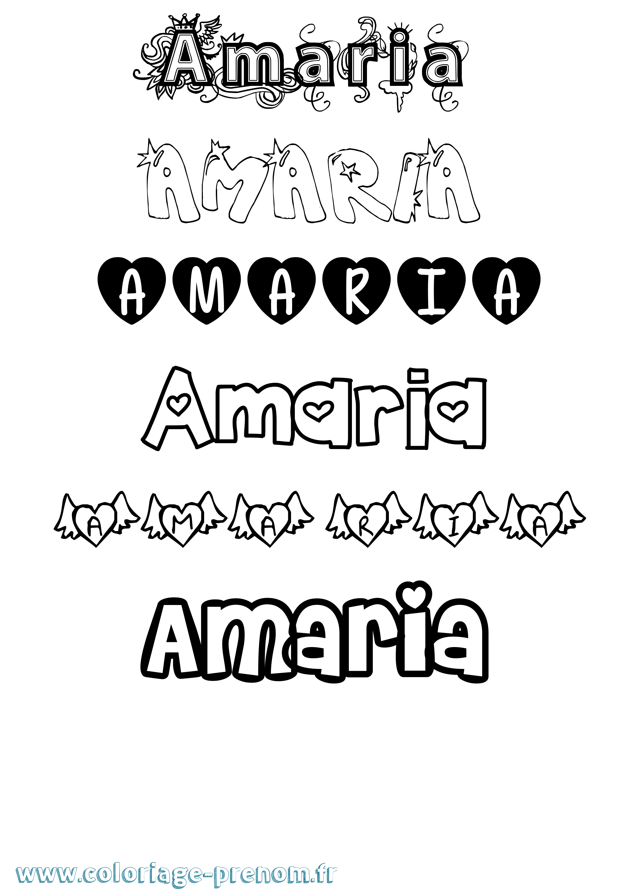 Coloriage prénom Amaria Girly