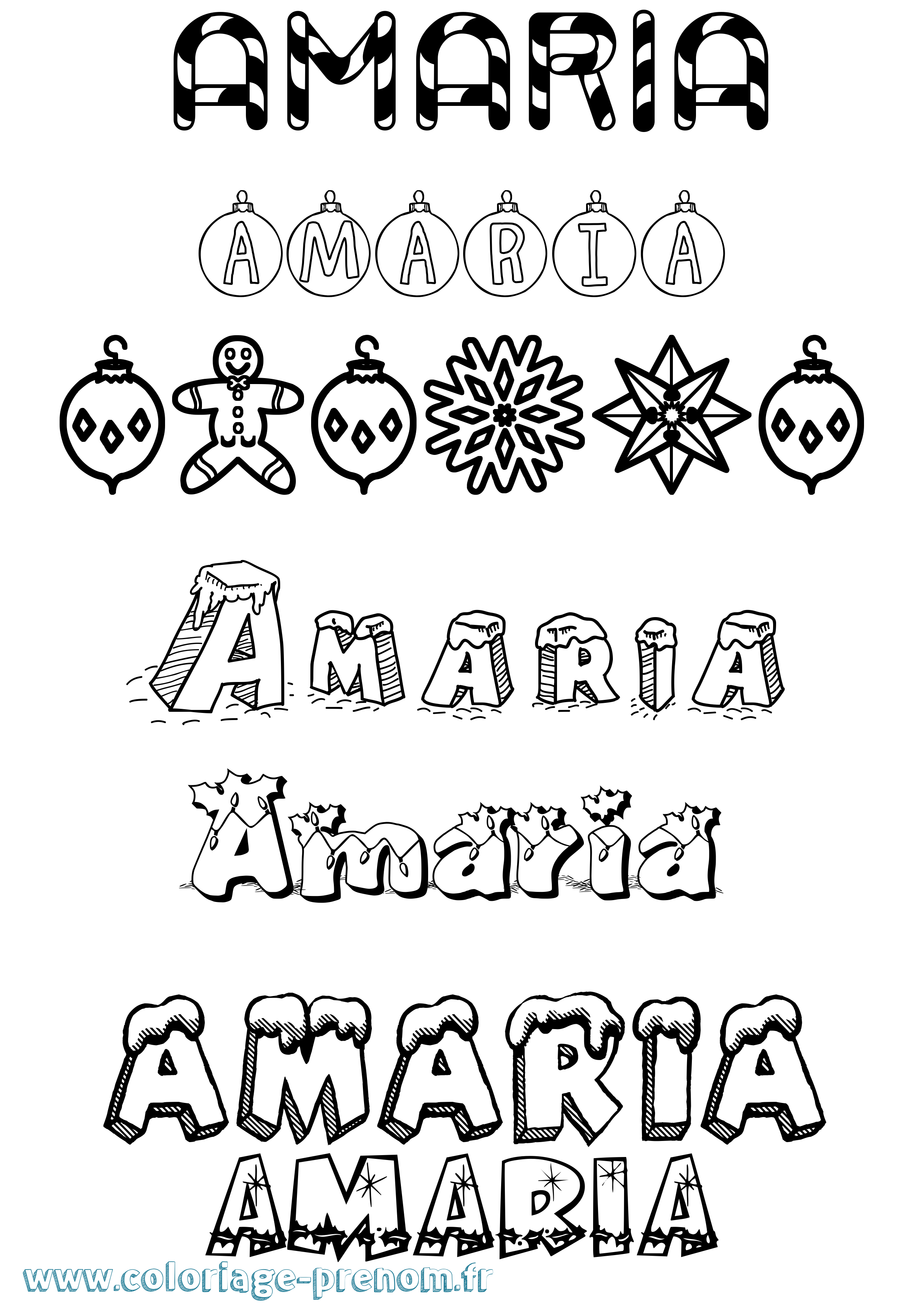 Coloriage prénom Amaria Noël