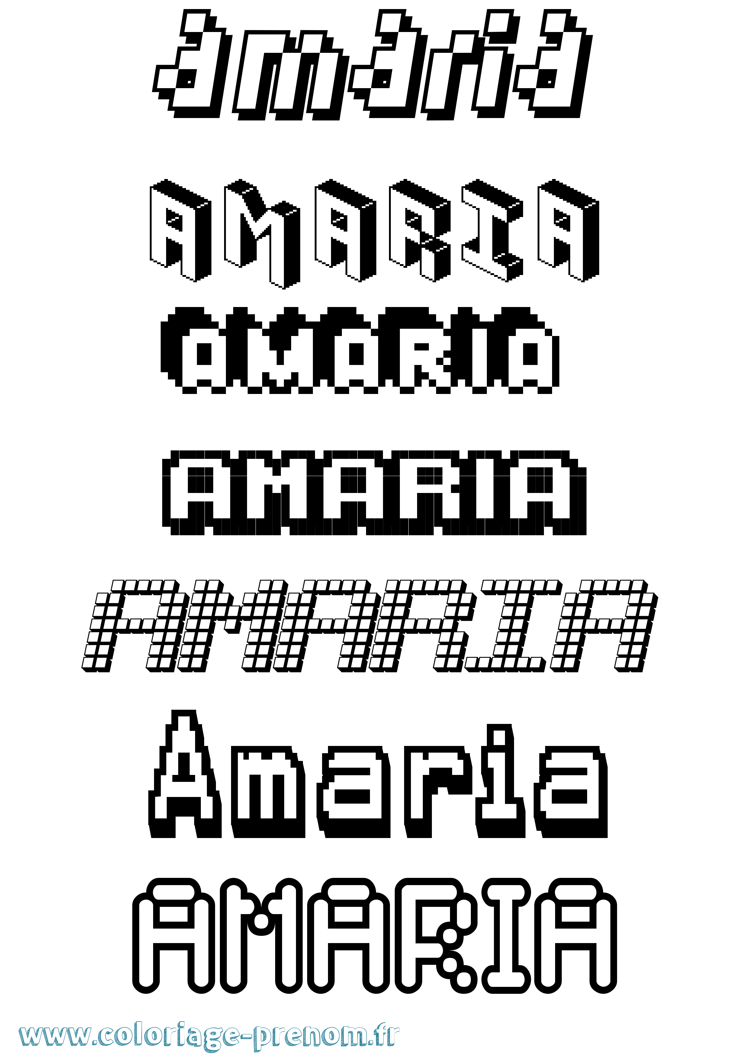 Coloriage prénom Amaria Pixel
