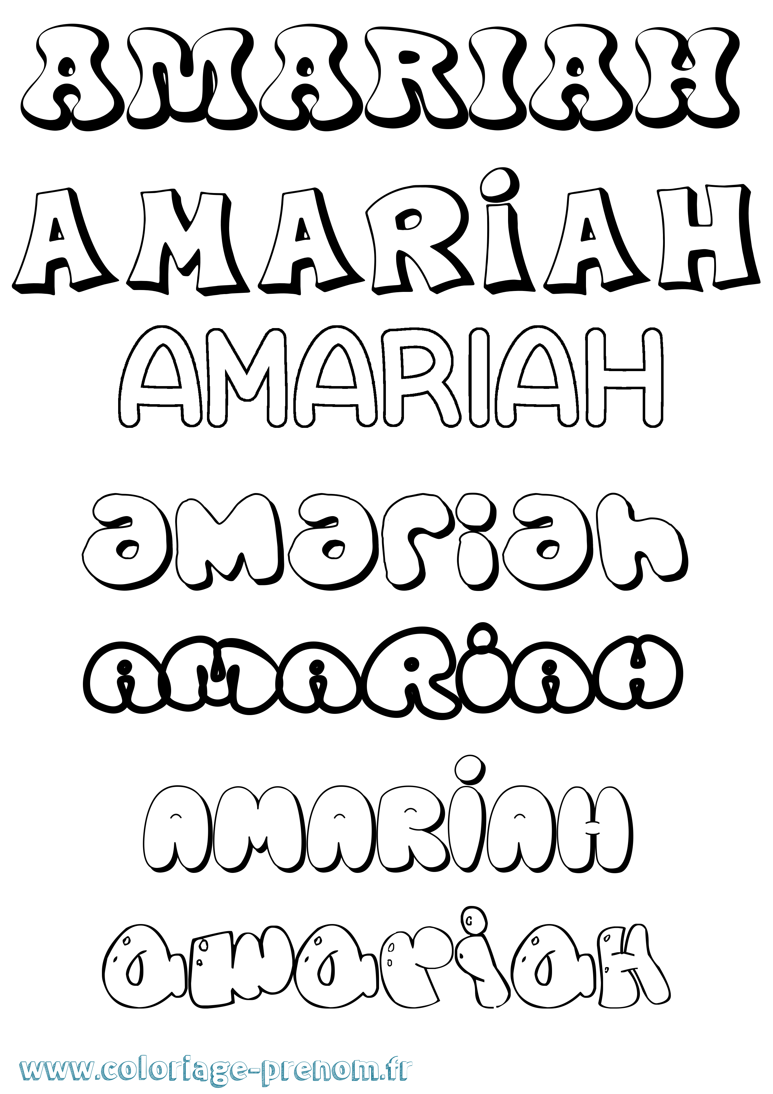 Coloriage prénom Amariah Bubble