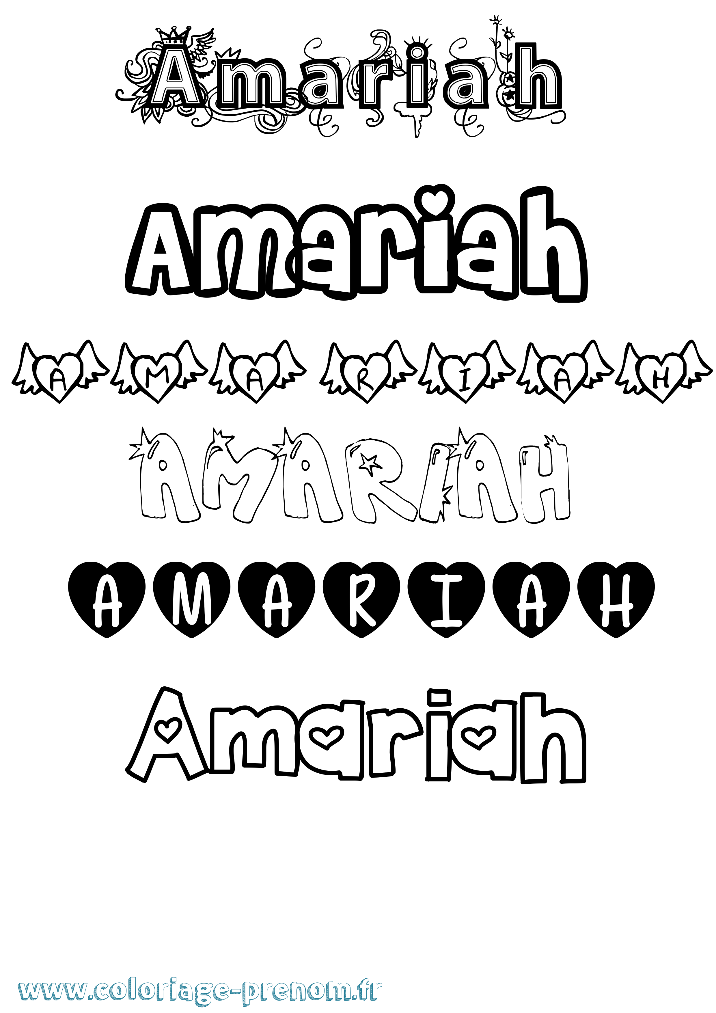 Coloriage prénom Amariah Girly