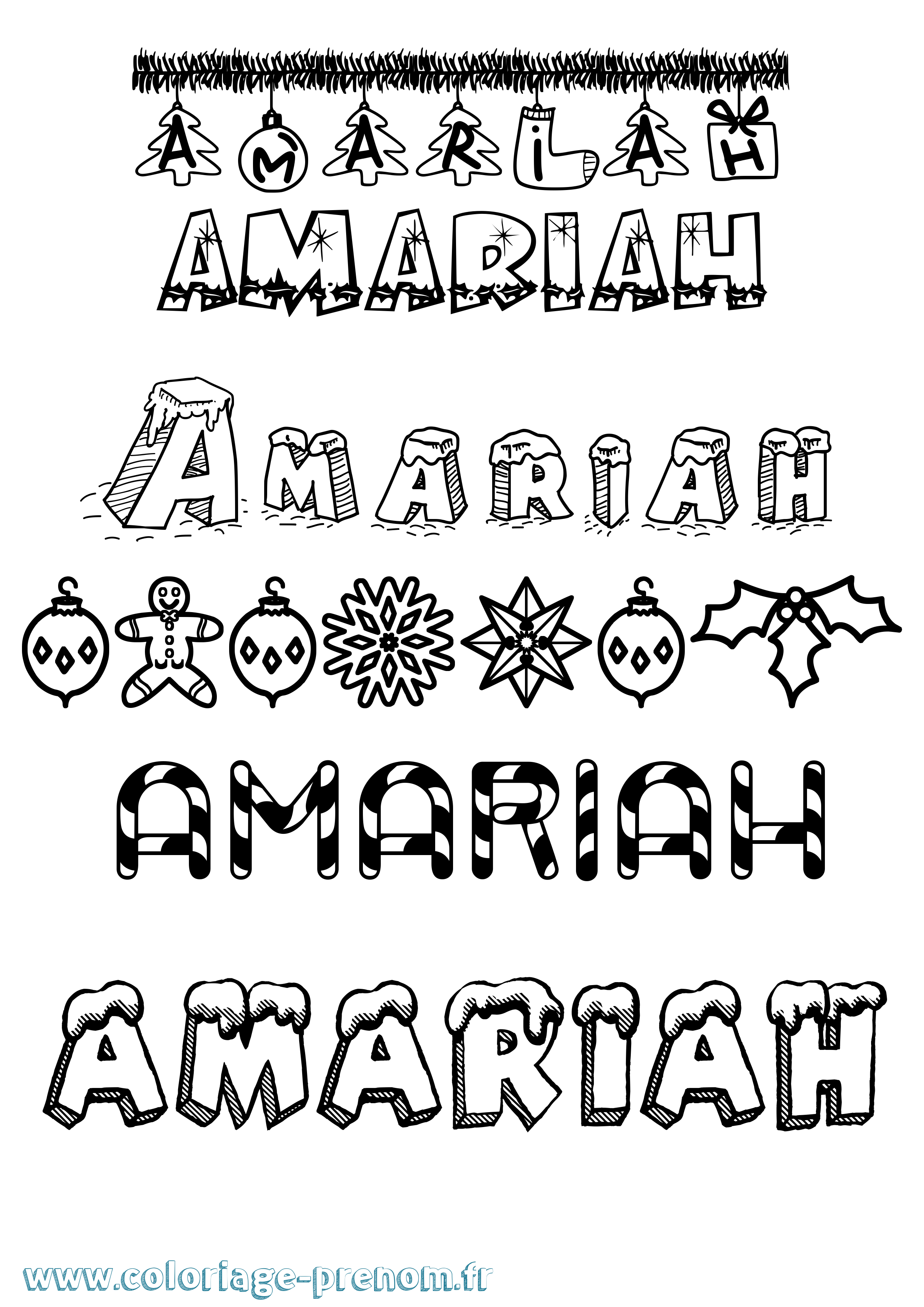 Coloriage prénom Amariah Noël