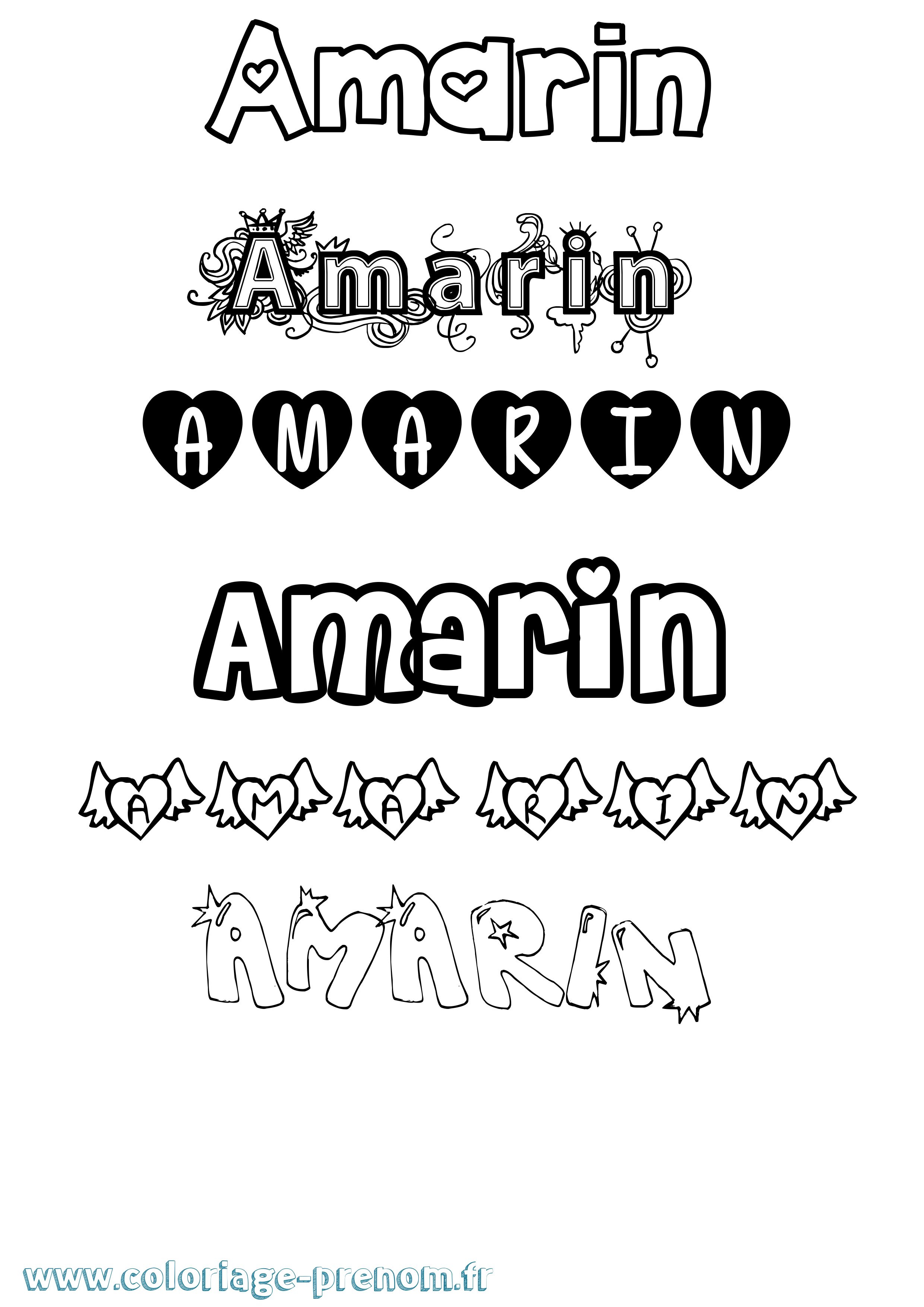 Coloriage prénom Amarin Girly